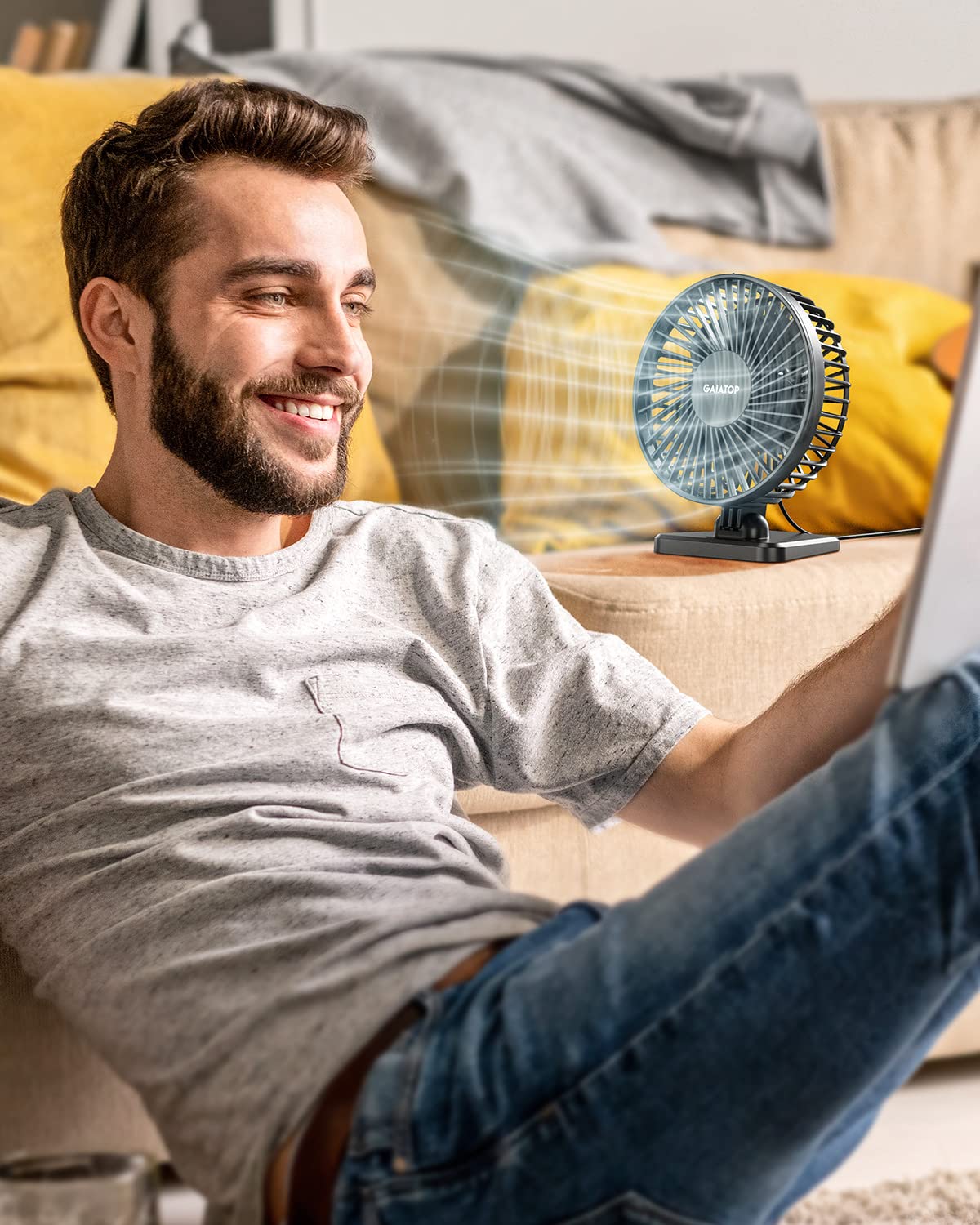 Gaiatop USB Desk Fan, Small But Powerful, Personal Portable Quiet 3 Speeds, Adjustable Mini Table Desktop fan for Cooling Home Office Car Summer Travel Gifts Black
