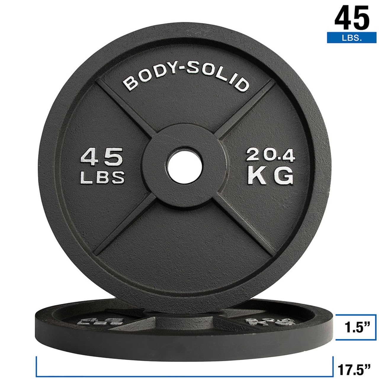 Body-Solid Cast Iron Olympic Weight Plate Set, Free Weights Dumbbell Plates with 2 Inch Standard Hole for All Olympic Barbell Types, 105 lb Total Weight Sets, Midnight Black