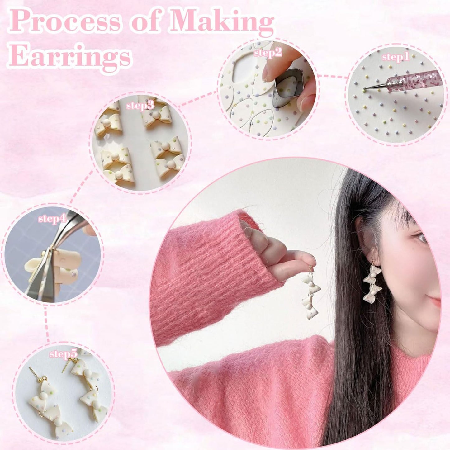 Fesorsi 772 Pcs Clay Earring Making Kit, 39 Polymer Clay Molds Stainless Steel, Polymer Clay Tools with 8 Circle Cutters, 1 Clay Letter Stamps and 710 Pcs Earring Accessories for DIY Jewelry