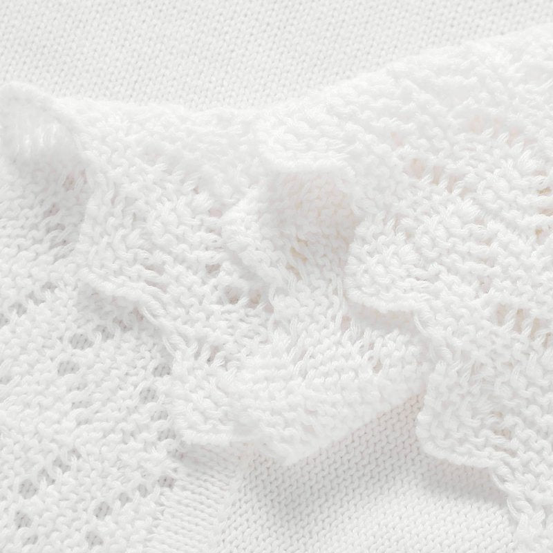 Hadetoto Baby Blanket Soft Cozy Cotton Cable Knit Crochet Receiving Crib Nursery Swaddling Blankets for Newborn Boys Girls (Baby White)