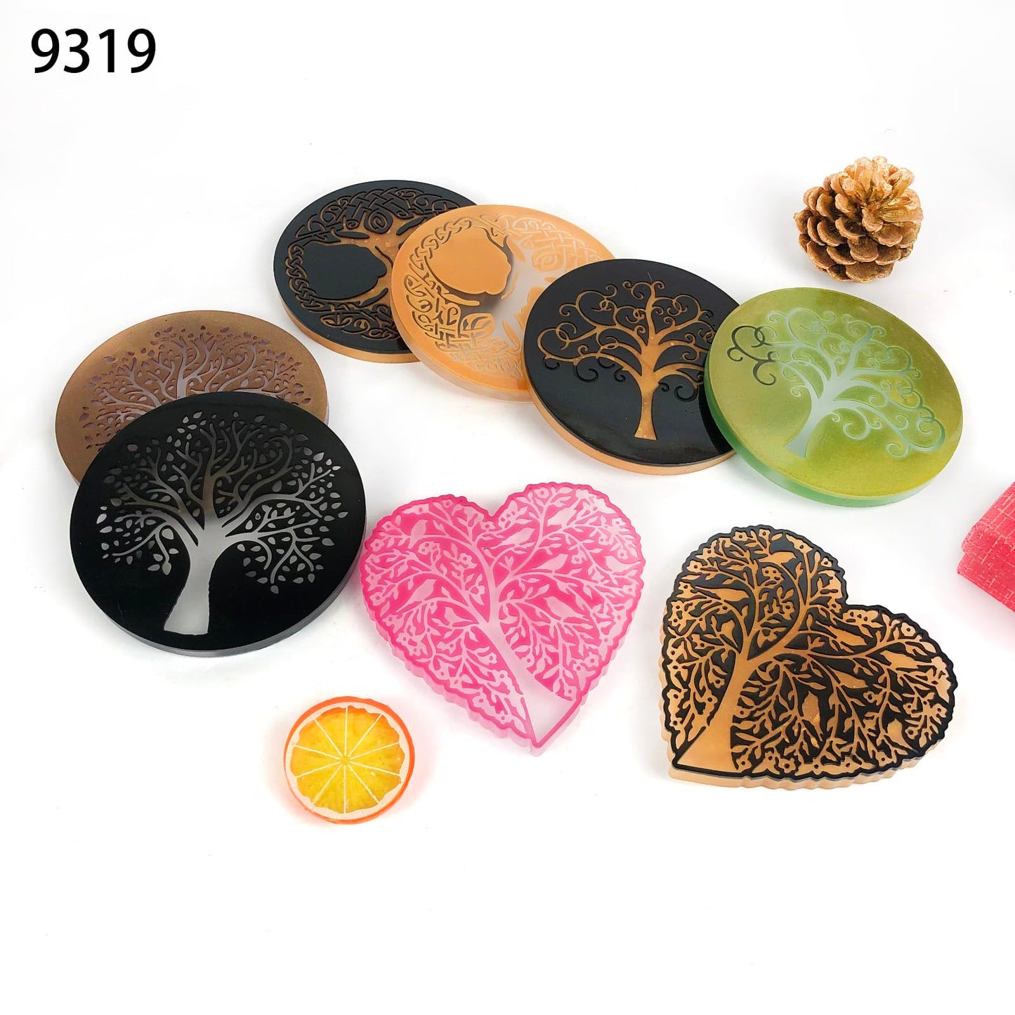 Tree of Life Silicone Resin kit, Round and Heart Coaster Resin molds Silicone, 4-Piece Epoxy Molds for Cup Mats, Table Decorations