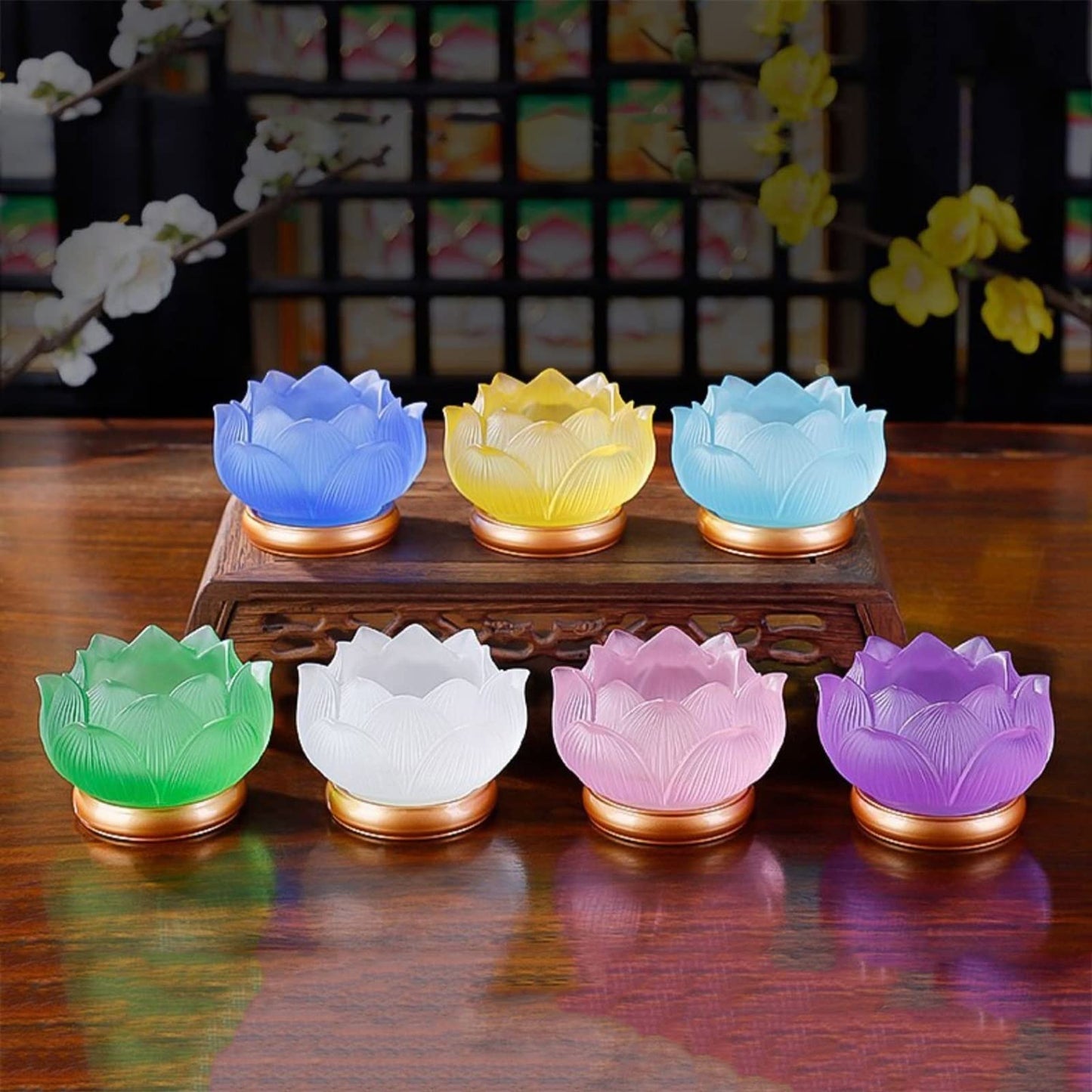 cfycfy987 Candelabra Glazed Lotus Candlestick Household Decoration Ornaments Candle Holder Household Offering Lamp Holder Candle Sticks Holder(Blue)