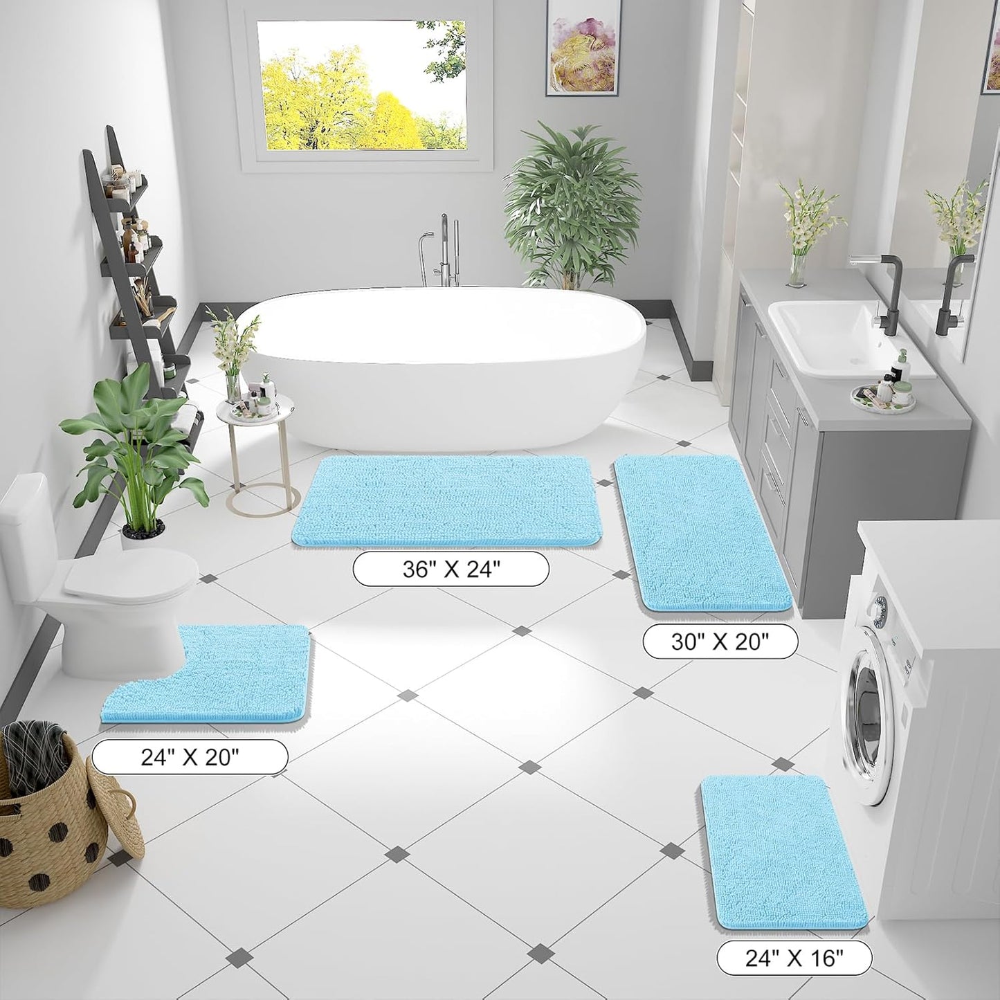 OLANLY Bathroom Rugs - Extra Soft Chenille Bath Mats with Rubber Backing | Quick Dry, Machine Washable, 30x20, Sky Blue