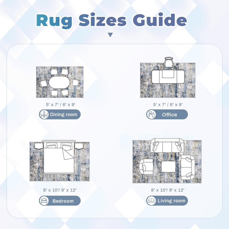 pmtsns Area Rugs 8x10 for Living Room: Washable Rug Modern Abstract Neutral Soft Non-Slip Low-Pile Indoor Large Carpet for Bedroom Dining Room Home Office Children's Room(Blue Grey Brown, 8'x10')