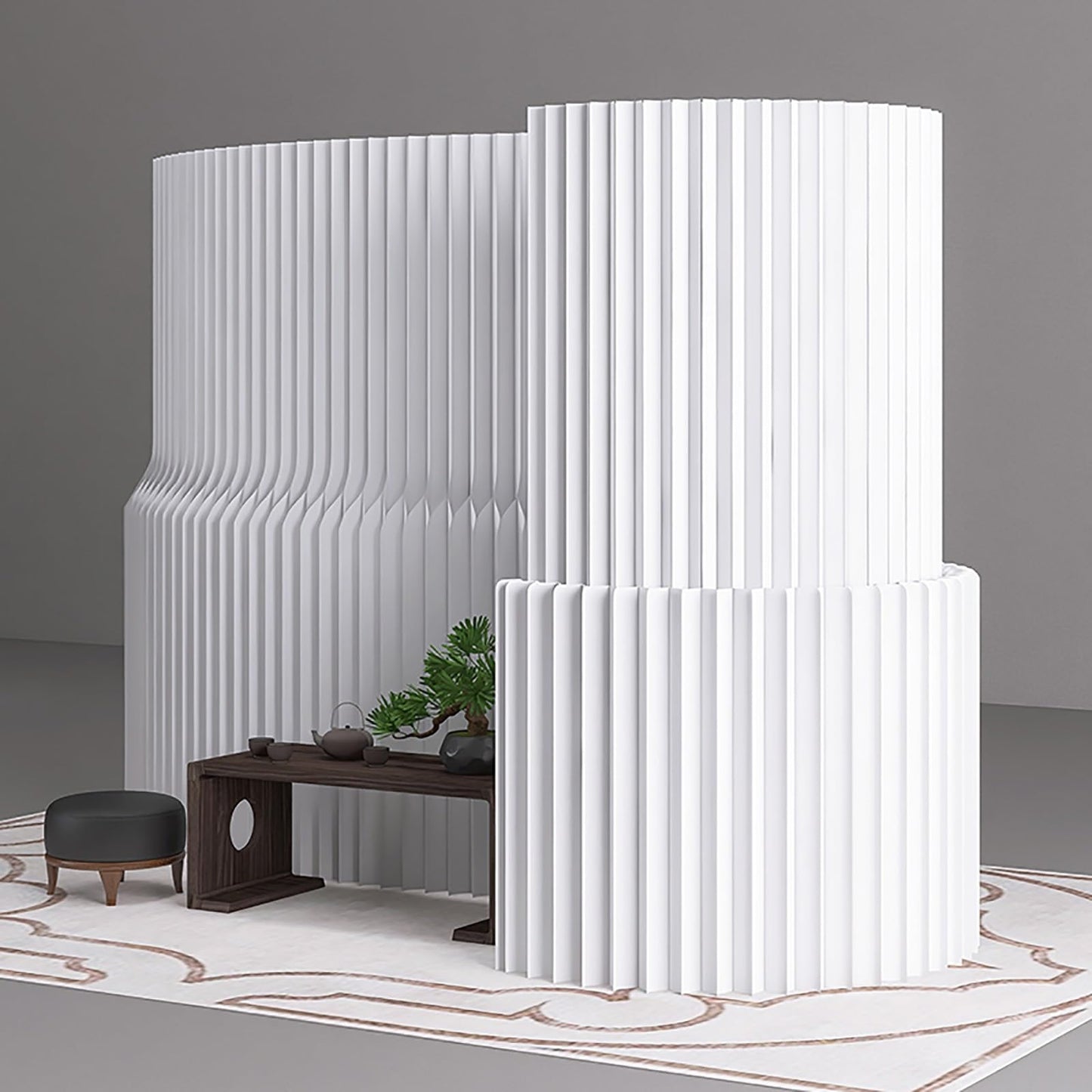 Adjustable Portable Room Divider Screen - Foldable Kraft Paper Partition in White, Multiple, H160xL300cm - Ideal for Privacy and Space Management