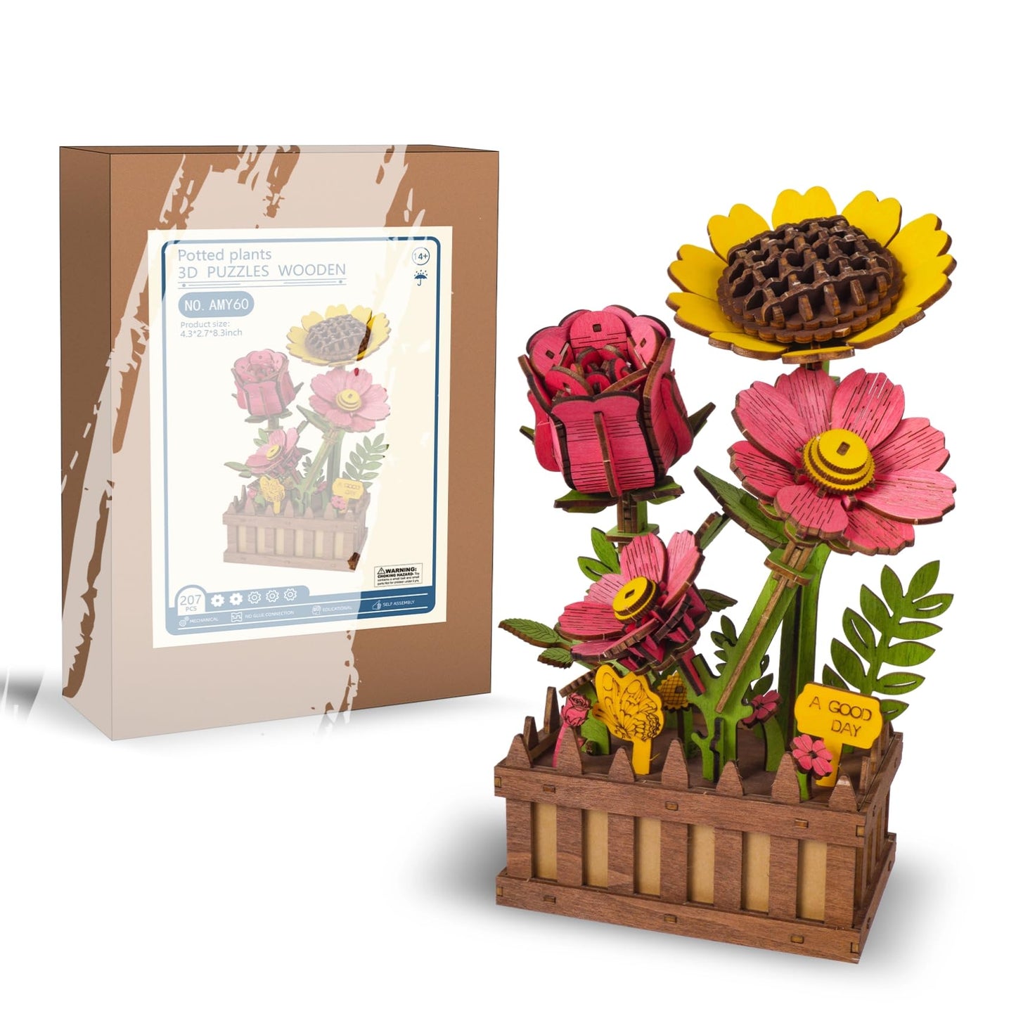 Gueiddi 3D Wooden Flower Puzzle for Adults, Wooden Wildflower Bouquet Model Building Kit, DIY Artificial Floral Stem for Home Decor, Unique Birthday for Women, Mom & Teens