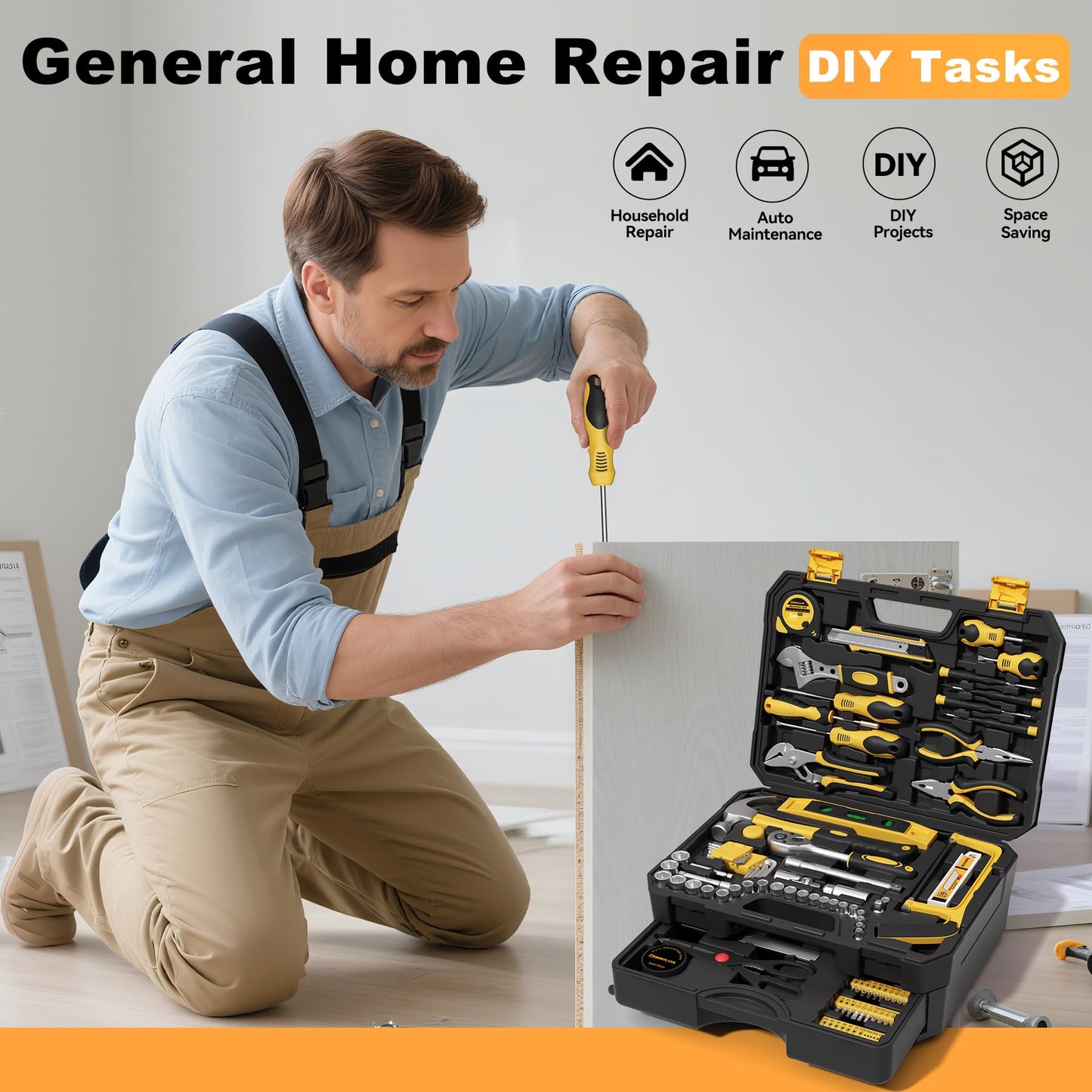 CRESOLVIA 328 Piece Tool Kit for Home,Hand Repair Tool Set,Toolbox Storage Case with Drawer,General Household/Auto Tool Kit,Perfect for Homeowner, DIY, Handyman