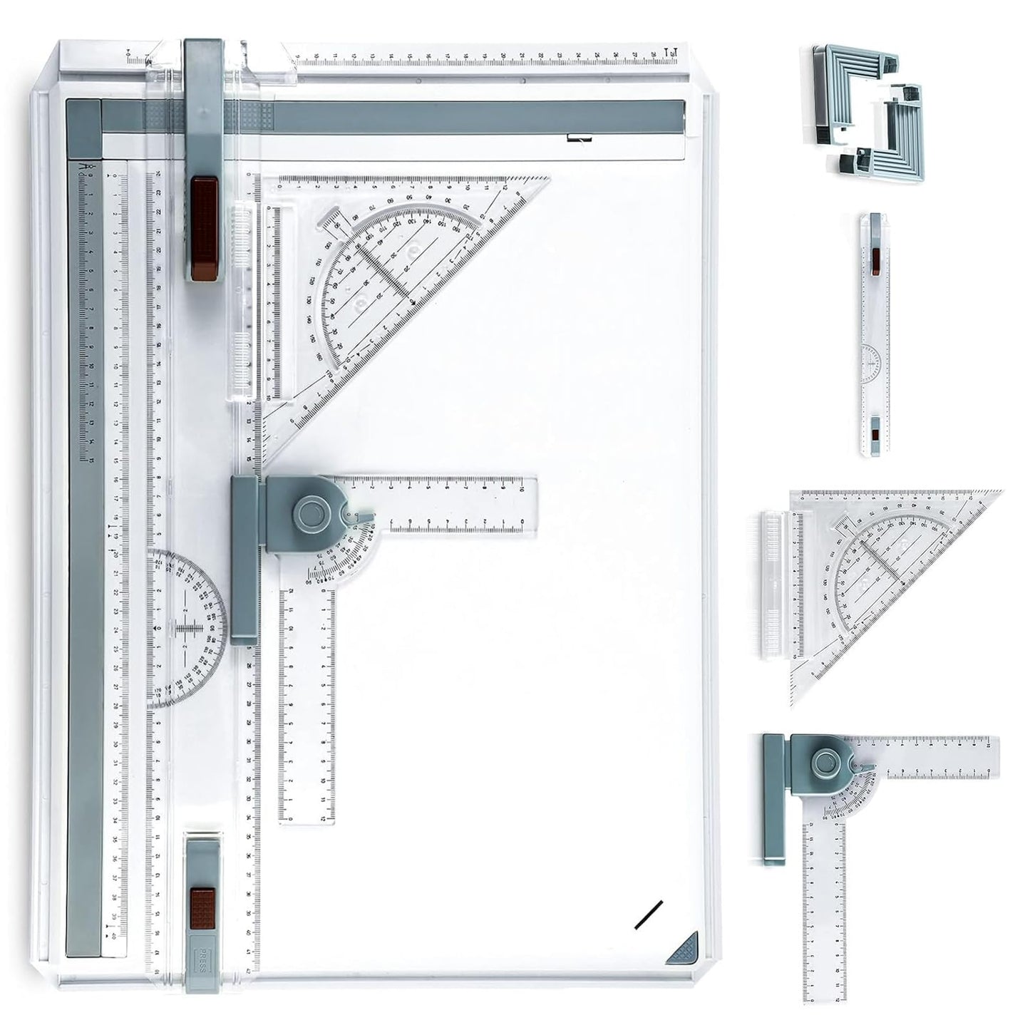 A3 Portable Drawing Table Board with Clear Rule Parallel Motion and Angle Adjustable Measuring System, Multi-Function Metric Drawing Board Drafting Table for Engineering Students