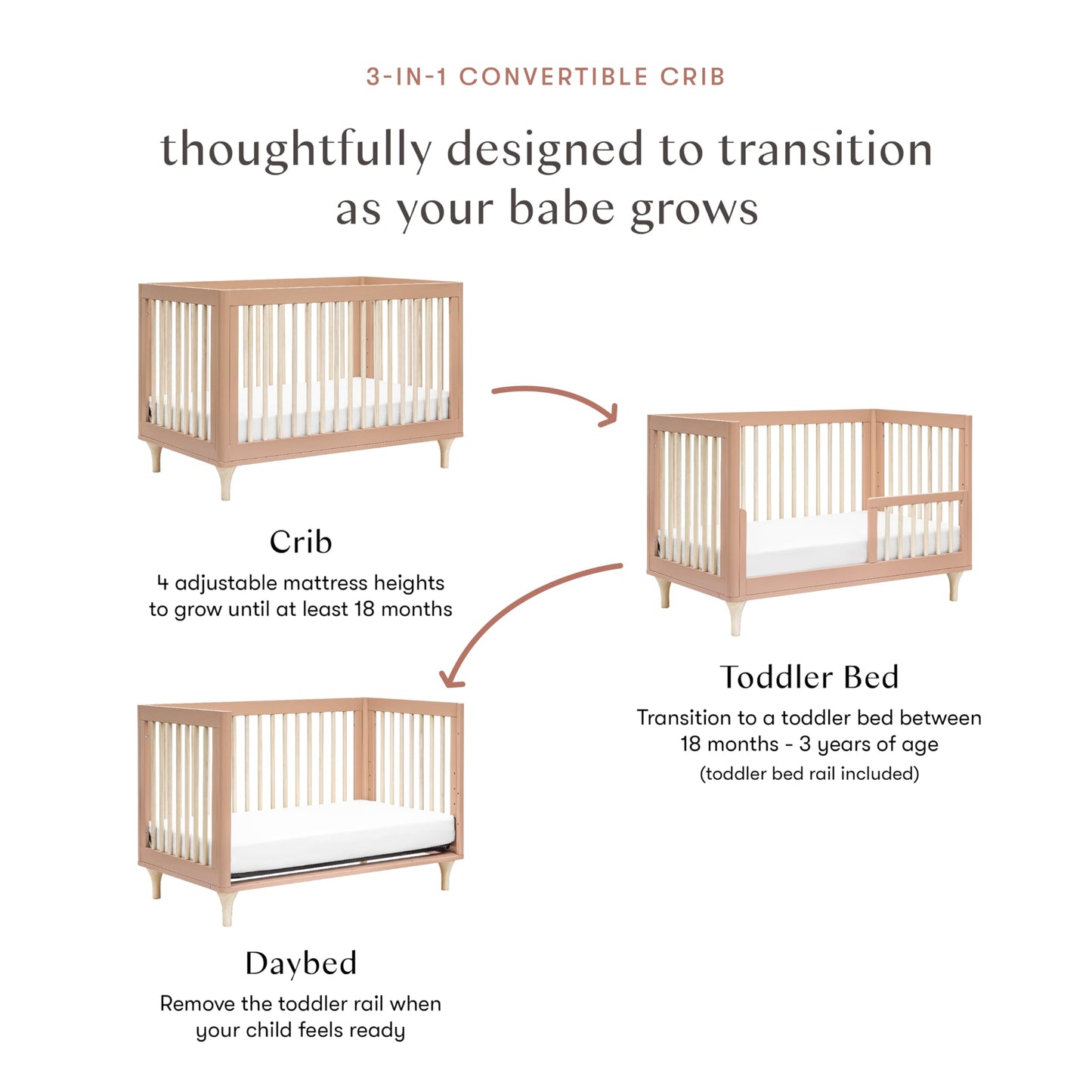 Babyletto Lolly 3-in-1 Convertible Crib with Toddler Bed Conversion Kit in Canyon/Washed Natural, Greenguard Gold Certified