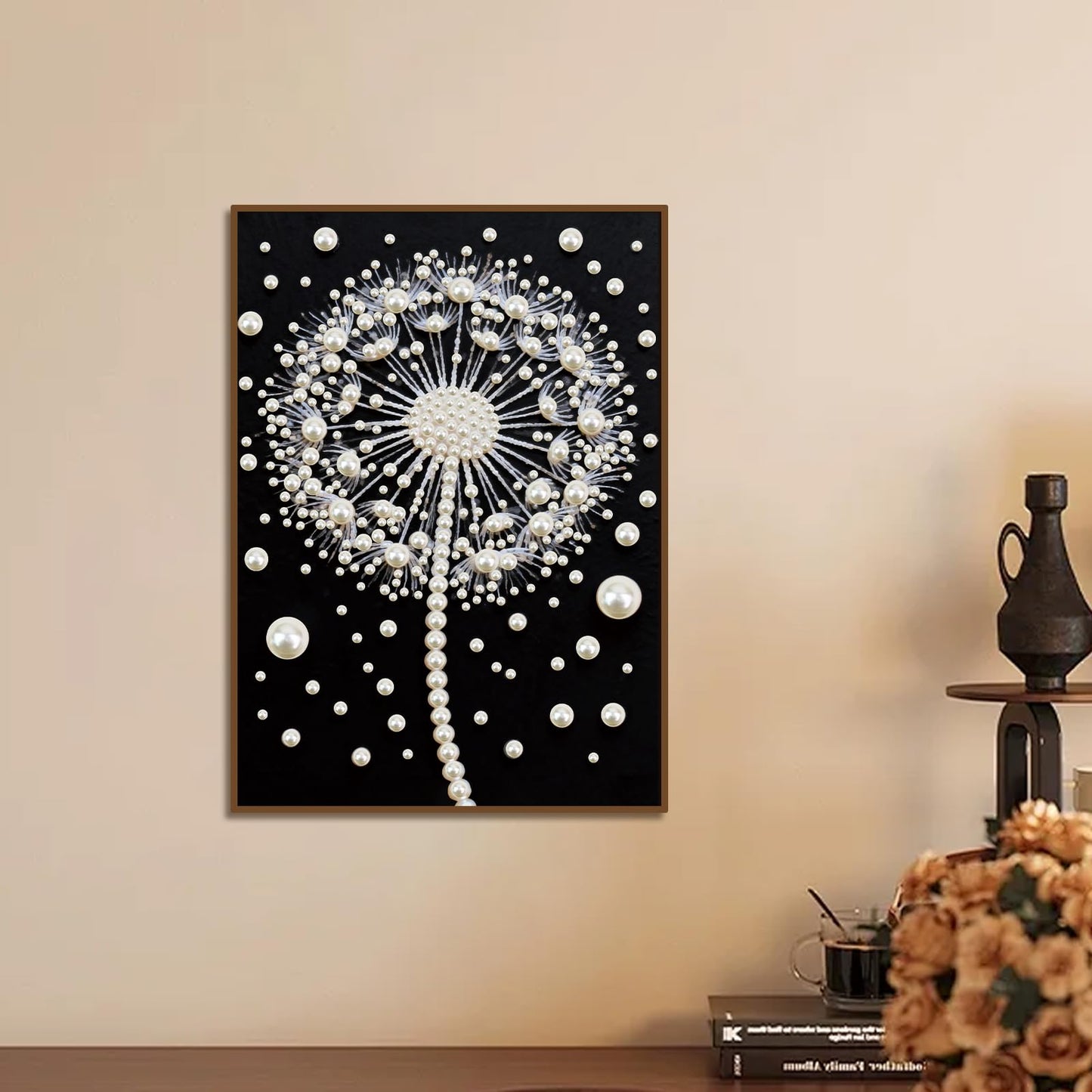 Stalente Pearl Diamond Painting Kits for Adults Dandelion, 5D Special Shape Diamond Art Kits for Beginners, Crystal Rhinestones Diamond Painting for Home Wall Decoration Gift 12×16inch, Flower