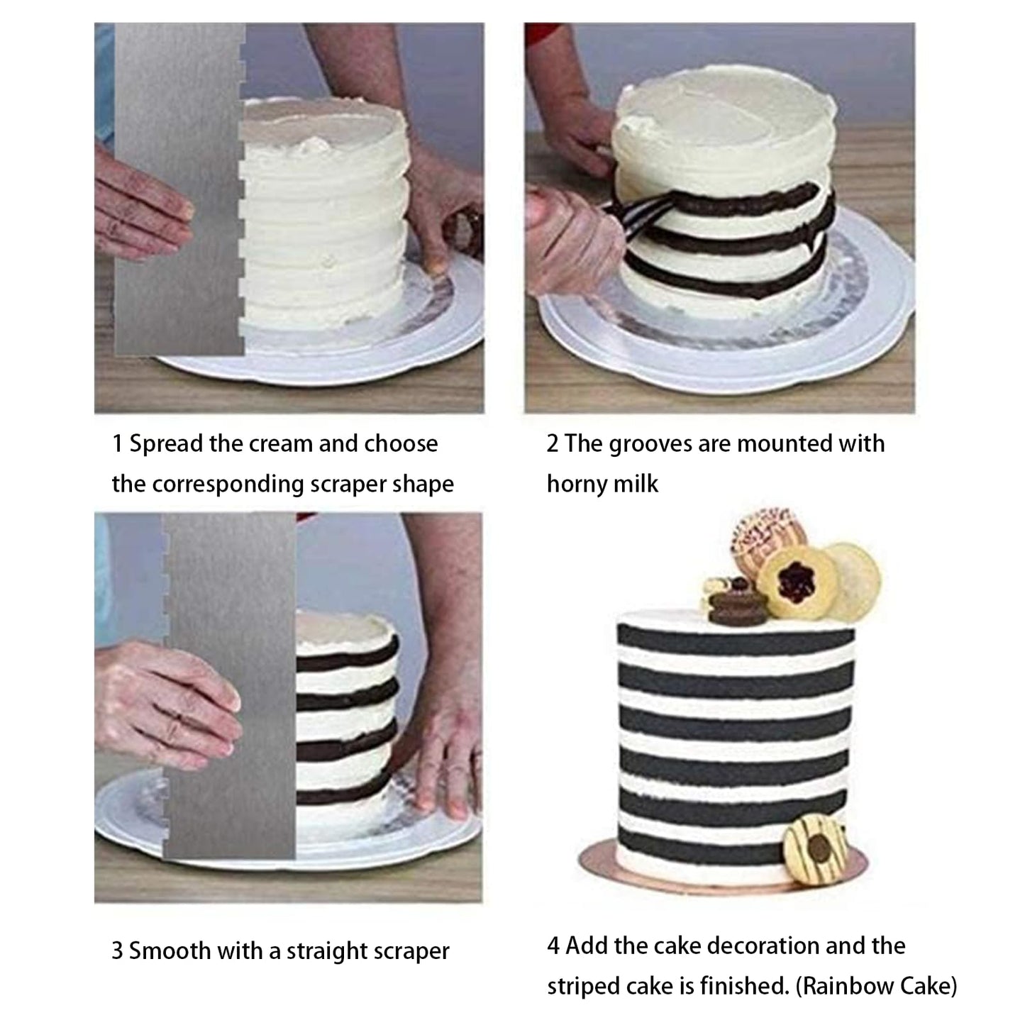 3 Pieces 8.7 Inche Stainless Steel Cake Scraper,Double Sided Patterned Edge Stripe Edge Smoother Scraper Cake Decorating,Cake Decorating Comb Cake Scraper (3, 3)
