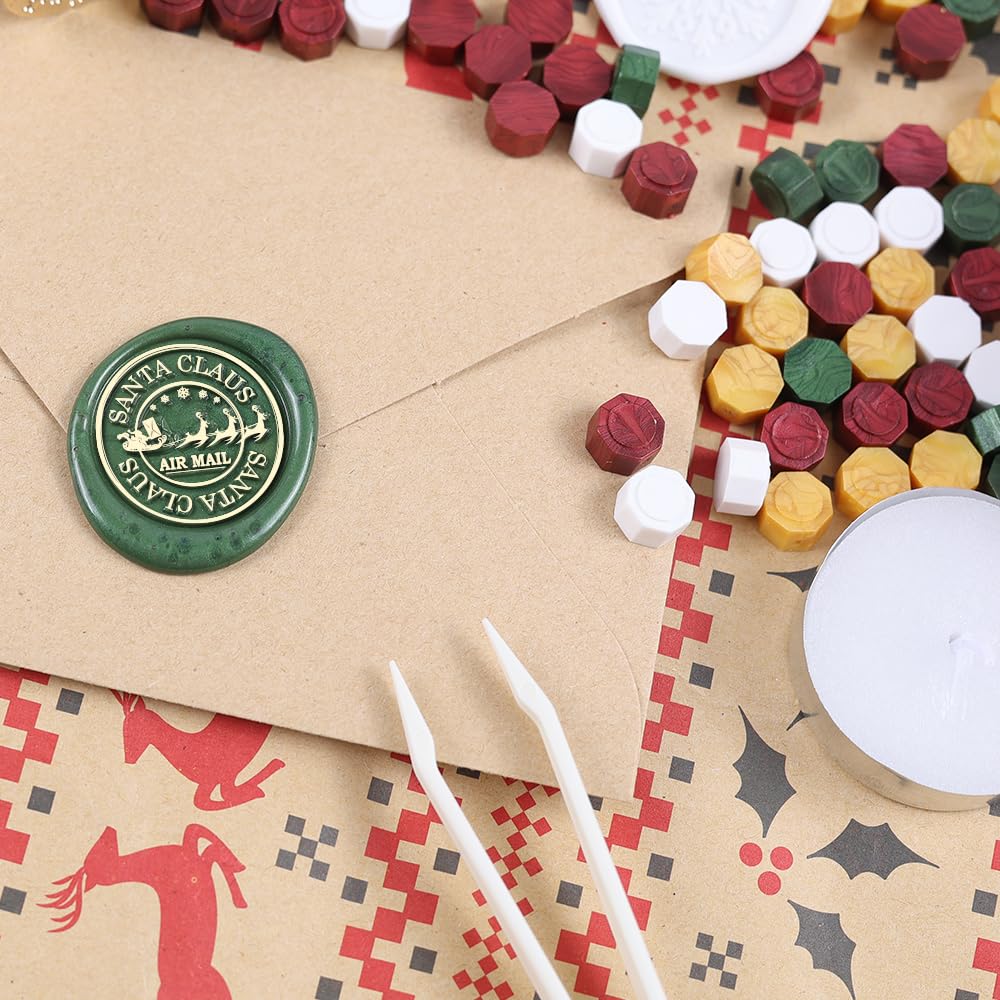 WUERLIN Christmas Wax Seal Stamp Kit,Santa Claus Wax Seal Stamp add Snowflake with Deep Engrave Great for Decoration Holiday Cards New Year Envelopes (Santa Sealing KIT)