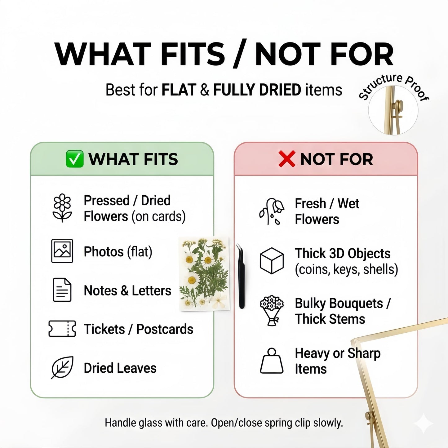 Relaxing Garden Floating Double Glass Frame Set, Gold Pressed Flower Frame DIY Kit with 68 Dried Flowers & Tweezers, 3 Sizes 6x6 6x8 7x9 for Keepsakes, Wedding Photos & Home Decor