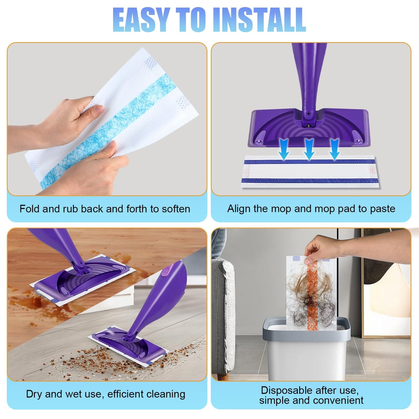60 Pack Disposable Mop Pad Refillsfor Swiffer Wet Pads Refill Replacement for Swiffer WetJet Spray Mop, 4 Layers Thickened Extra Strong Dirt Locking and Water Absorbent, Powerful Stain Removal