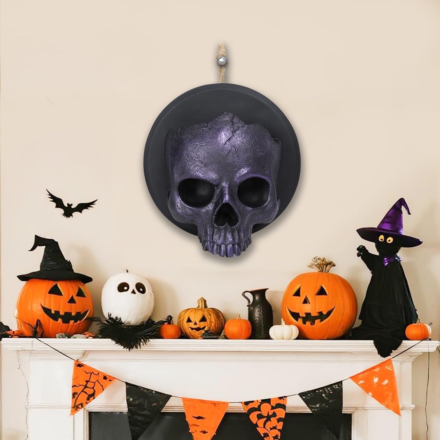Ovewios Halloween Skull Decorations, Gothic Skeleton Head Hanging Wall Decor, Resin Creepy Skull Led Lights for Indoor Halloween Party Home Decorations