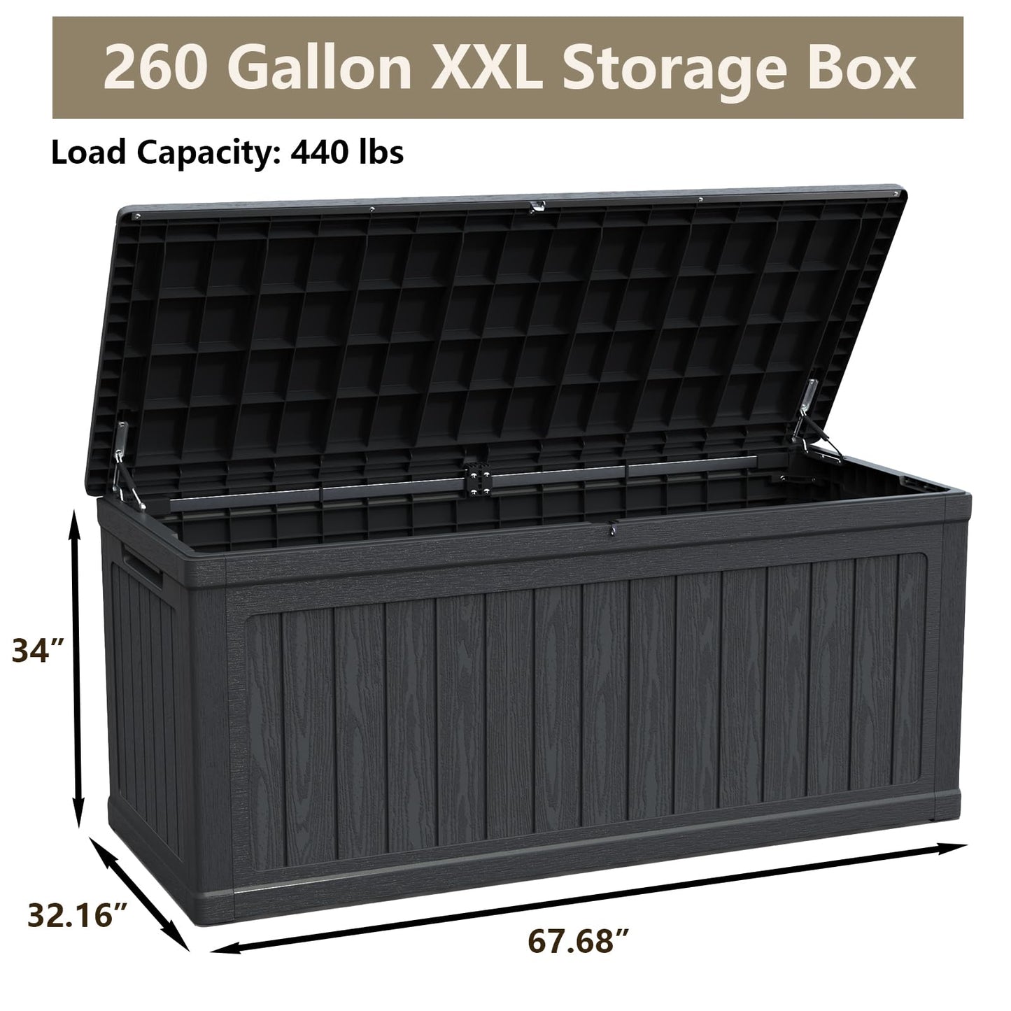 WELBEST 260 Gallon XXL Outdoor Storage Box Waterproof Resin Large Deck Box for Patio, Yard, Garden Tools, Black