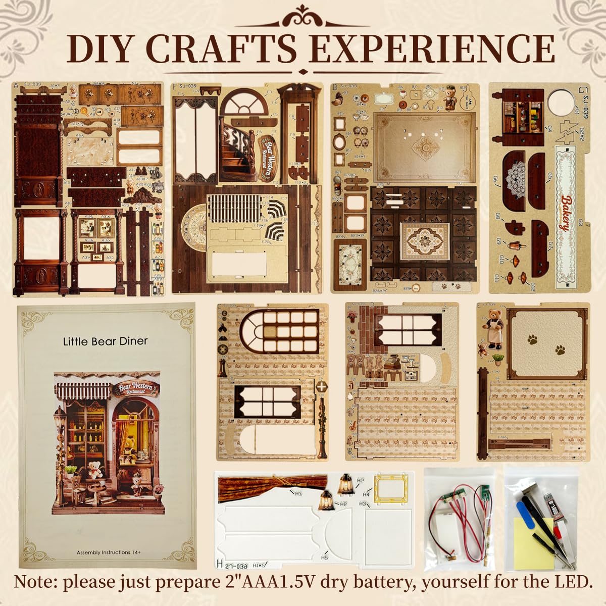 HYXBXSS Book Nook Kit, DIY Miniature House Dollhouse Kit for Adults, Bakery Patisserie Mini House Building Kit with LED, Booknook Kit Bookshelf Decor 3D Wooden Puzzles, Gifts for Family and Friends