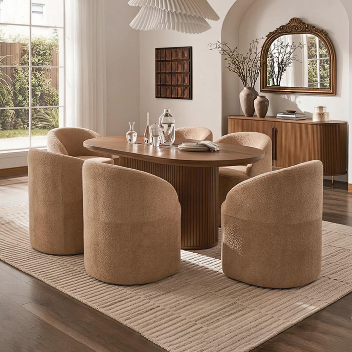 Barrel Accent Chair, Modern Chenille Reading Chair with Ergonomic Curved Back, Round Supportive Armchair for Living Room, Bedroom, Reading Corner & Office, No Assembly Required, Camel