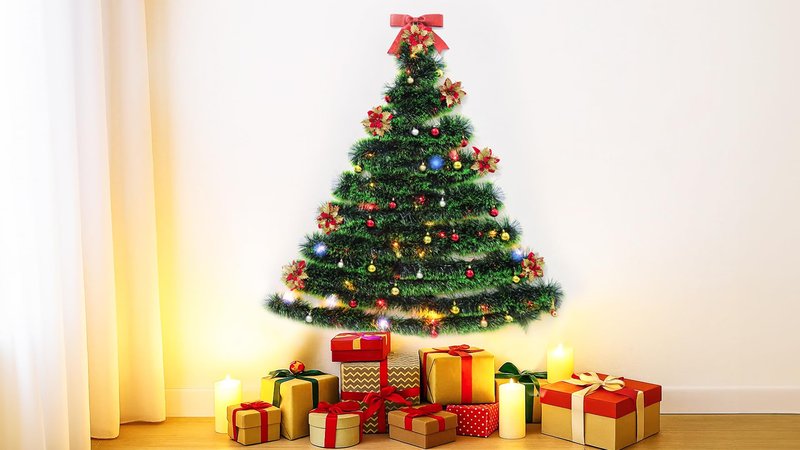 PWSOMJ 32 Feet Christmas Garland with Lights, DIY Christmas Tree Wall Corner Decor Tinsel Garland with Butterfly, Flower and Balls, Battery Operated (Battery Not Included) for DIY Decoration