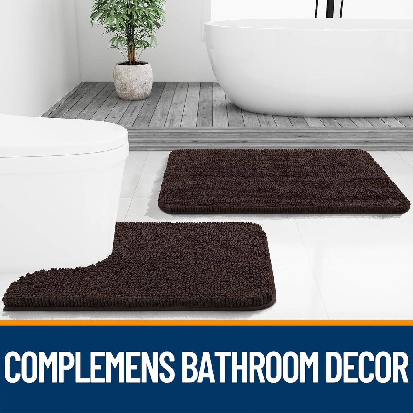 OLANLY Large Bathroom Rugs - Extra Soft Chenille Bath Mats | Quick Dry, Machine Washable, 40x32, Brown