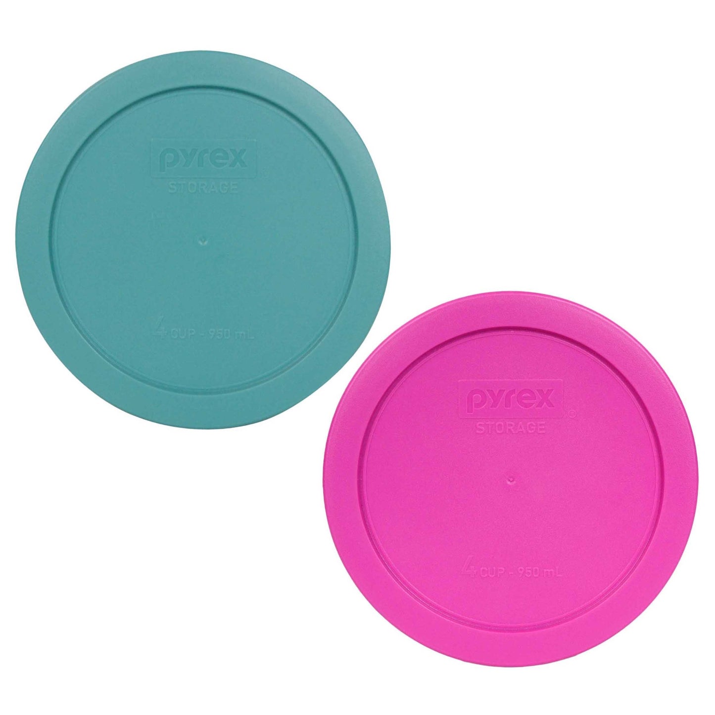 Pyrex 7201-PC 4-Cup (1) Turquoise (1) Pink Food Storage Replacement Lids - Made in USA