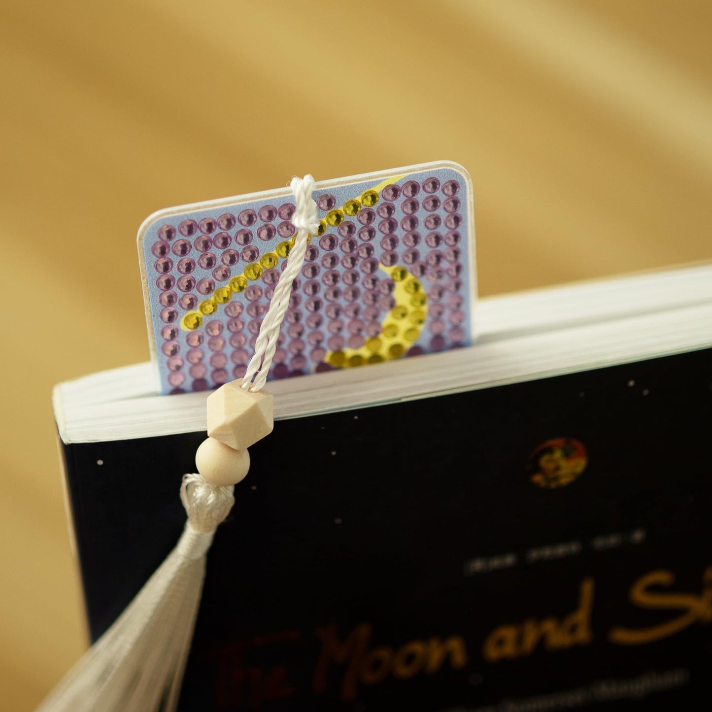 SWATOM 6 Pcs 5D Diamond Painting Bookmarks Sun & Moon Nature Acrylic Diamond Art Bookmark with DIY Painting Kits Tassels & Wood Beads Pendant Rhinestone Bookmarks