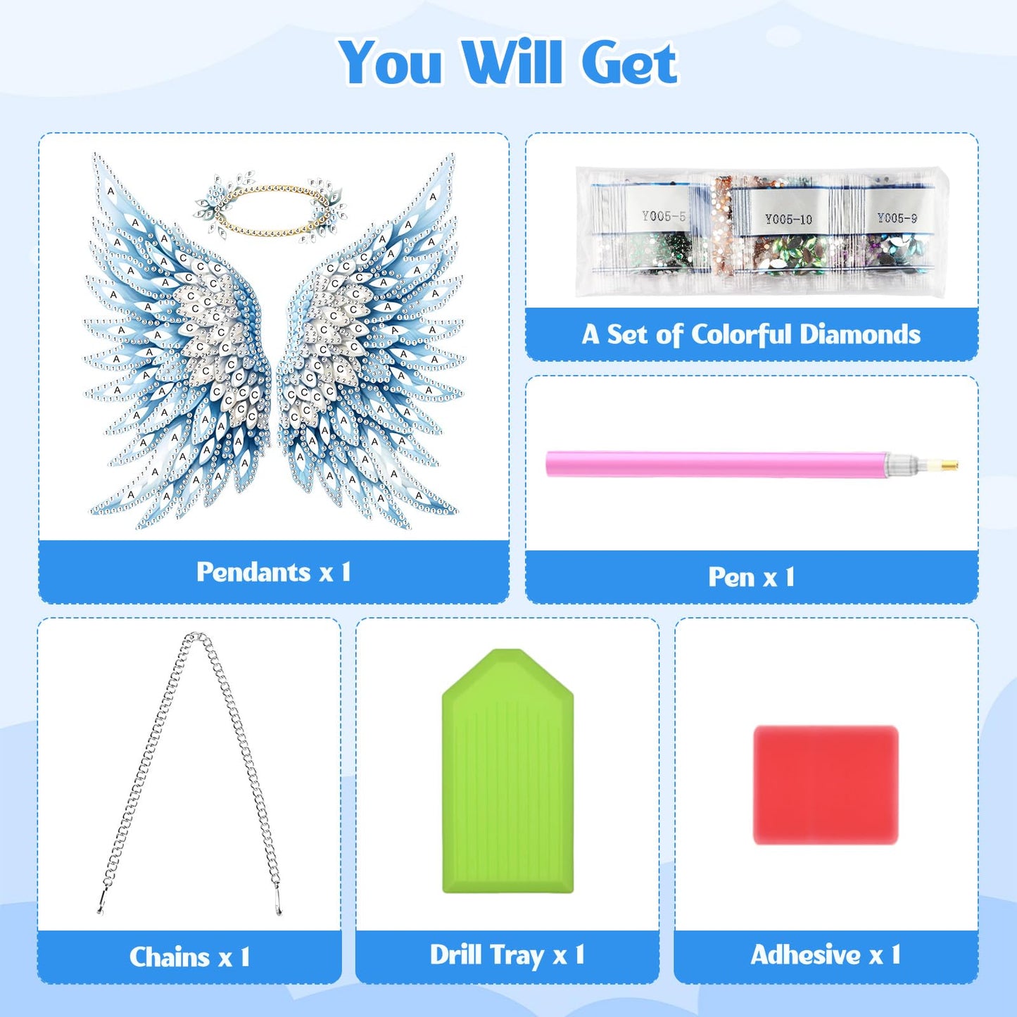 GHHKUD Wings Diamond Art Hanging Kit for Adults, DIY Double Sided Diamond Painting Hanging Kits Adults, Special Shaped Acrylic Ornaments Pendants for Window Home Garden Wall