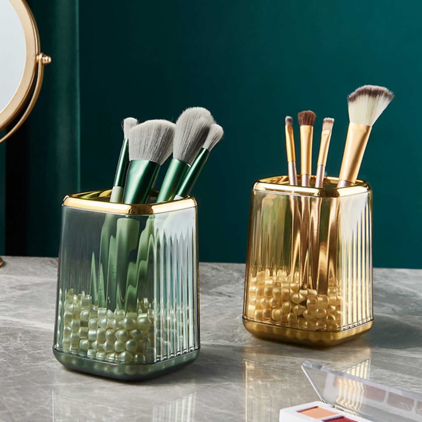 RANNYOZIO 2pcs Makeup Brush Organizer Holder Plastic Pen Pencil Holder Toothbrush Comb Storage Cup Cosmetic Tools Holder for Dresser Bathroom Office(Yellow)