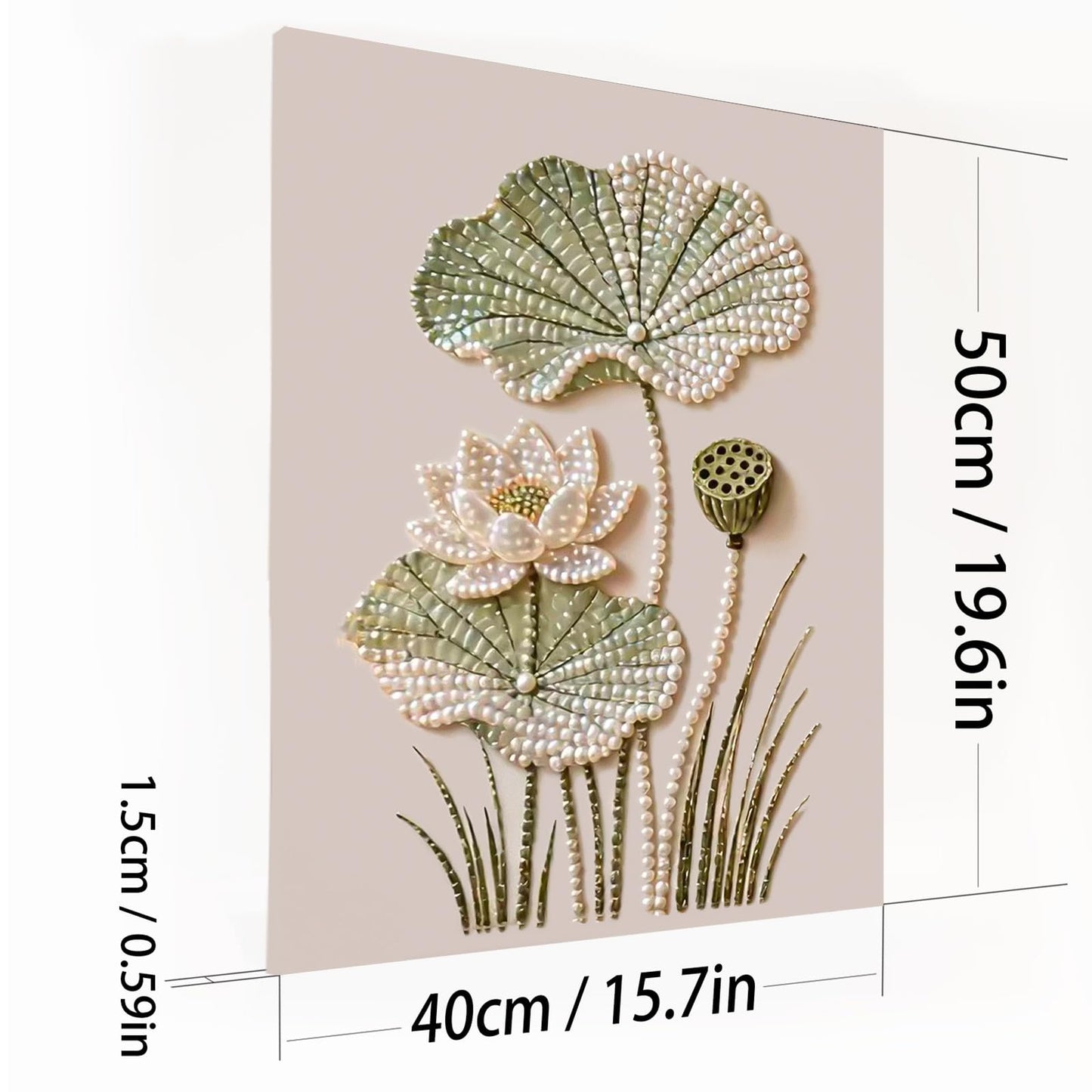 DIY Diamond Pearl Painting Kit for Adults, Flower 3D Pearl Painting Craft with Wooden Frame 40x50cm, Beginner Friendly Home Wall Decor Art, Gift for Women Men Housewarming (Lotus)