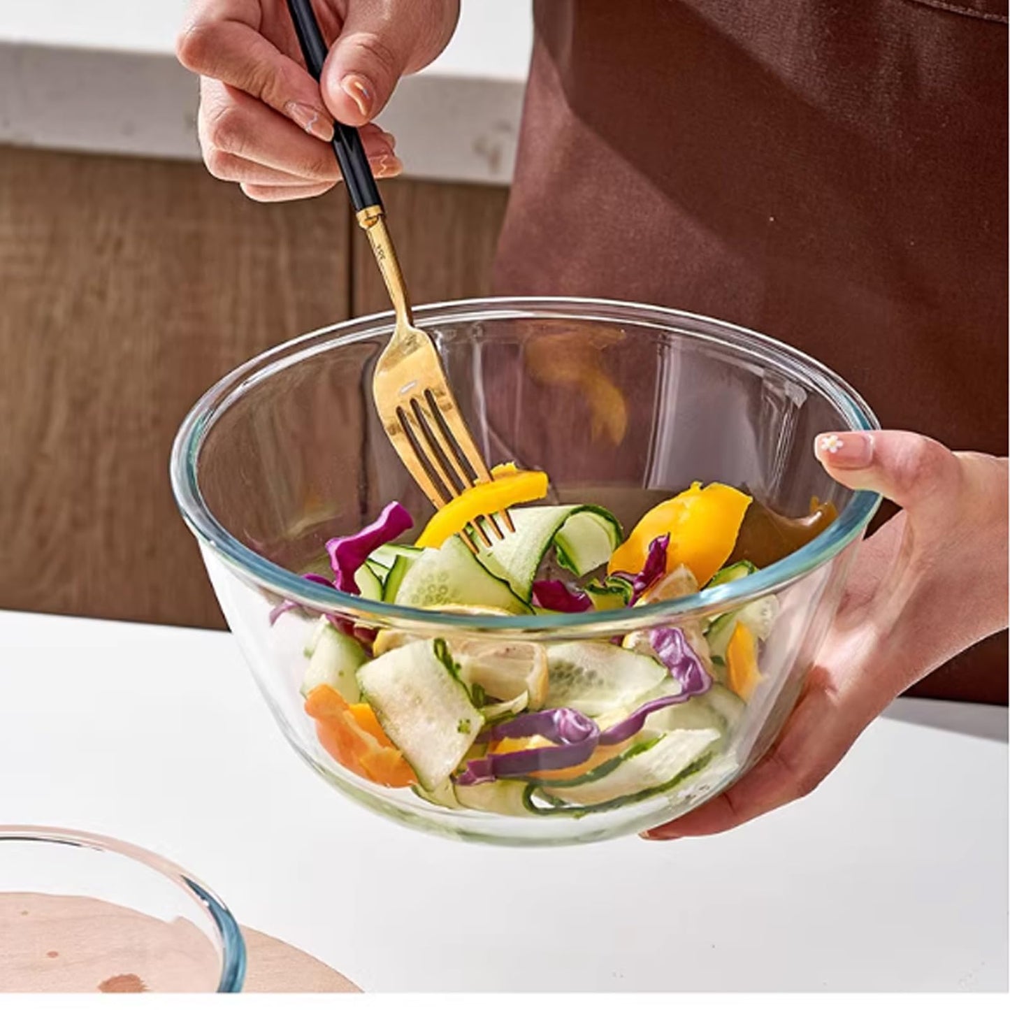 TRBIDRBO 2 Pack 7.8 in Deep Mixing Bowls Glass Salad Bowl Round Glass Serving Bowls for Cooking Baking Prepping Dishwasher & Microwave & Oven Safe, 71oz Breads Proofing Bowl