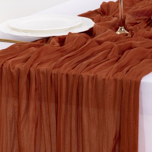 **Socomi Cheesecloth Table Runner - Boho Rustic Terracotta Design | 120 Inch for Weddings & Events**