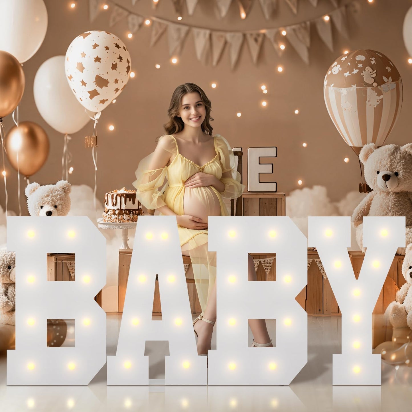 Bugame 3FT Light Up Letters, Quick 7-Min Setup No Edge Assembly Needed, Lightweight Foam Board Marquee Letters for Birthday Wedding Baby Shower Backdrop Decor, Letter N