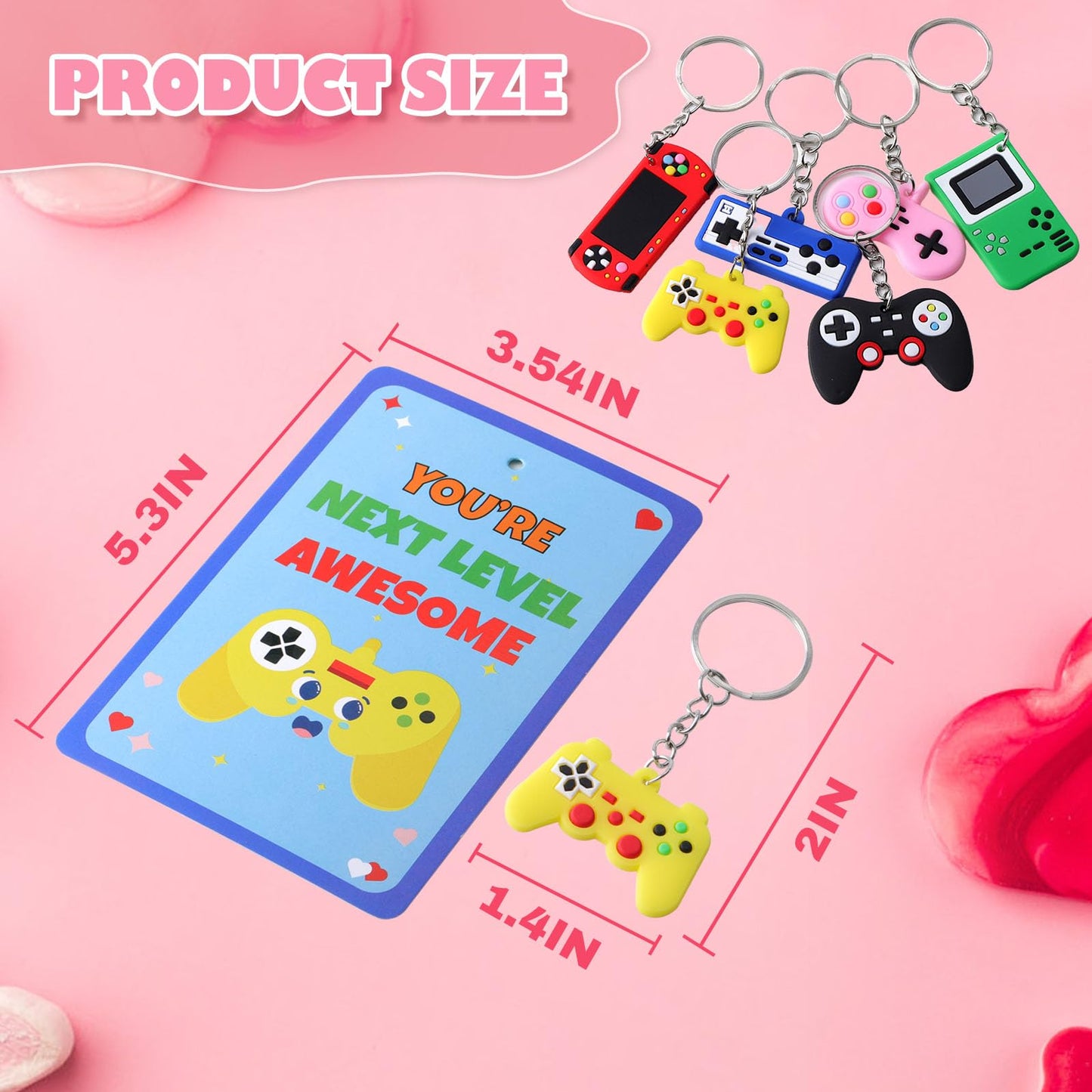 LIANORIST Valentines Day Cards for Kids School, 28 Pcs Video Game Keychains, Valentines Day Gifts for Kids Party Favors, Class Valentines Prizes Treasure Box Gifts Must Haves Treat Goodie Bag Stuffers