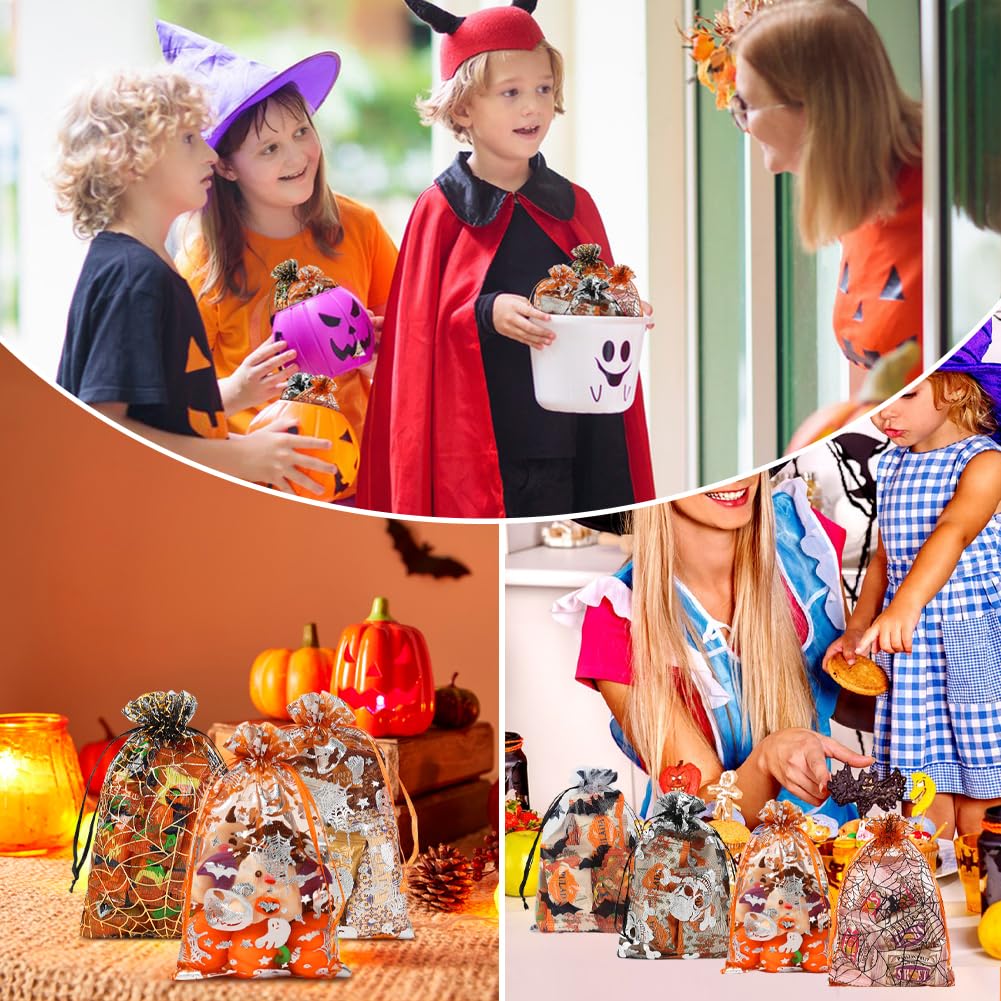Shintop 100pcs Halloween Organza Treat Bags, 4x6inch Small Goodie Candy Bags Drawstring Mesh Gift Pouches for Candies Trick or Treat