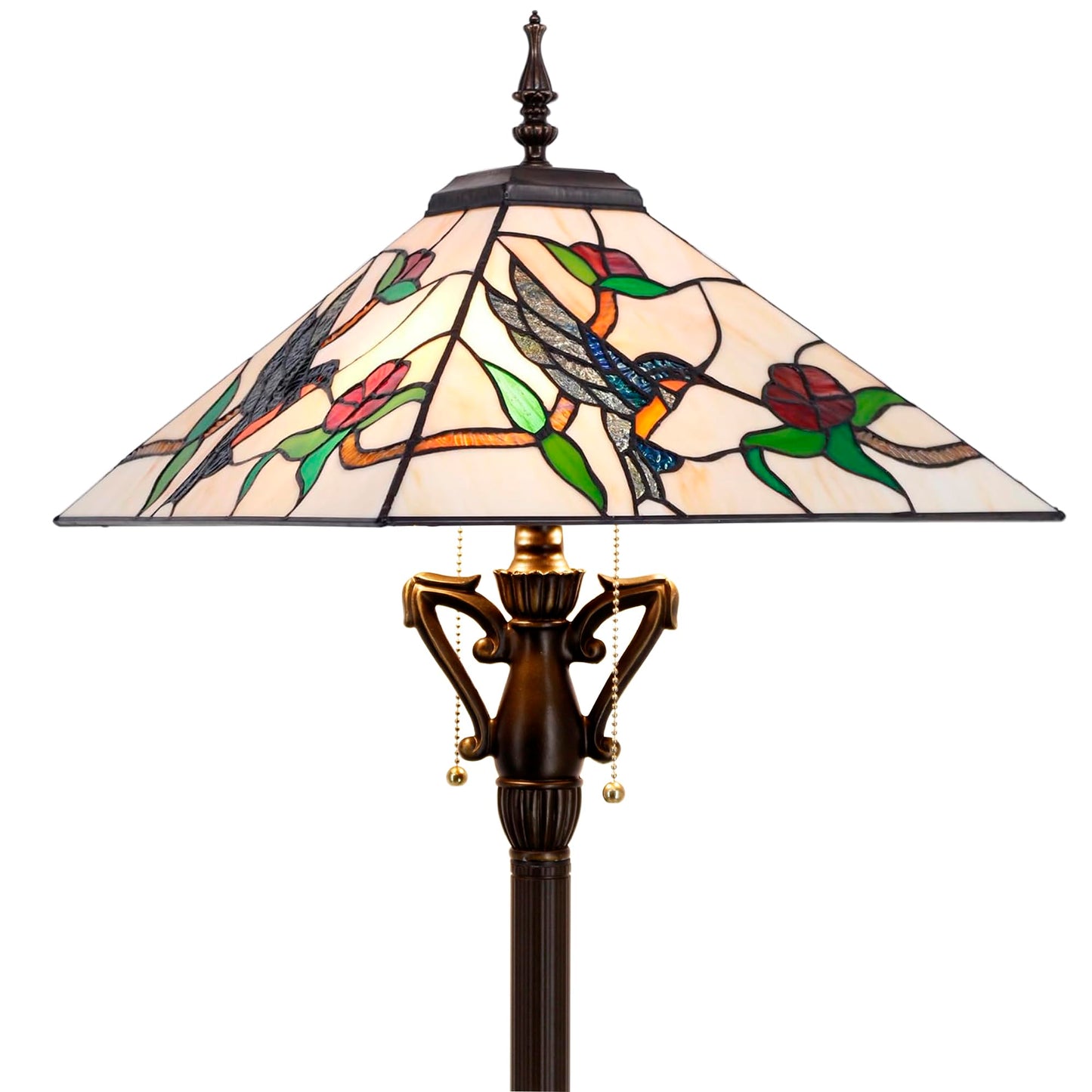 AVIVADIRECT Tiffany Floor Lamp Amber Hummingbird Mission Style Stained Glass Standing Reading Light 16X16X64 Inch