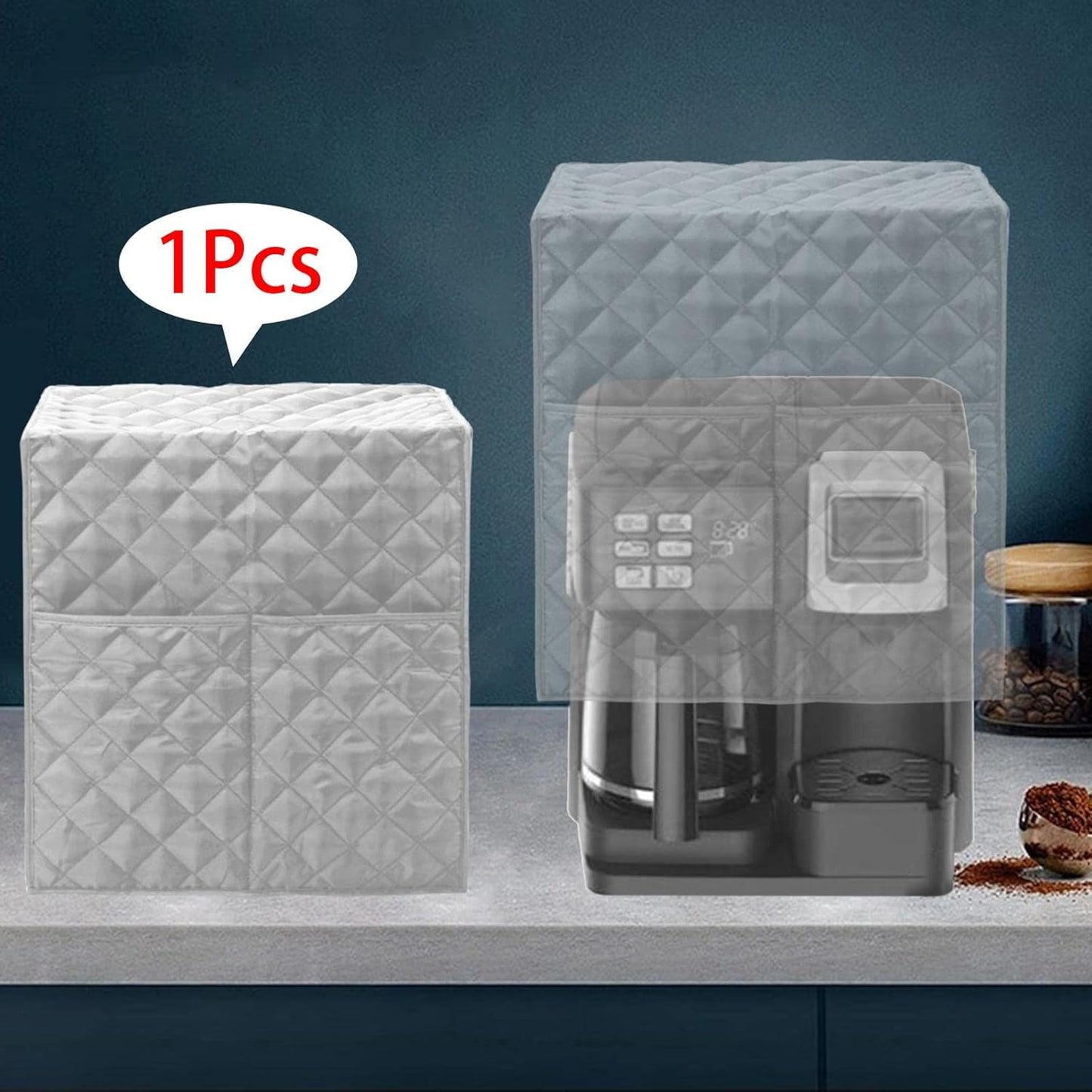 Espresso Machine Quilted Protective Cover, Washable Dust Cover for Kitchen Appliances, Grey Coffee Machine Cover