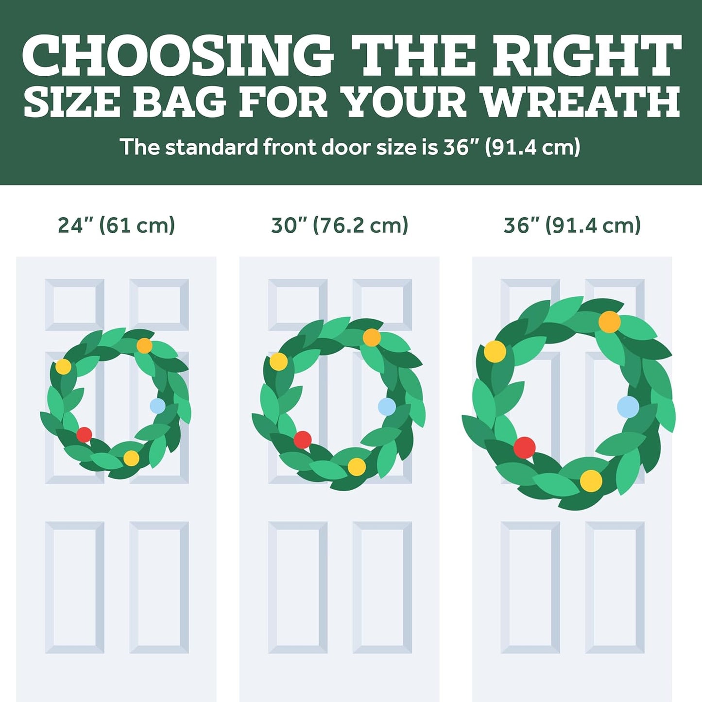 ZOBER Christmas Wreath Storage Bag - 30 Inch Waterproof Oxford Container with Dual Zippers & Durable Handles - Green