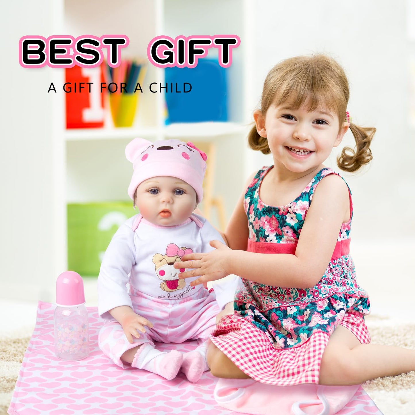 9 PCS Reborn Baby Doll Clothes Set with Pink Bassinet Accessories for 18-22 Inch Reborn Dolls,Newborn Baby Doll Clothes & Blanket