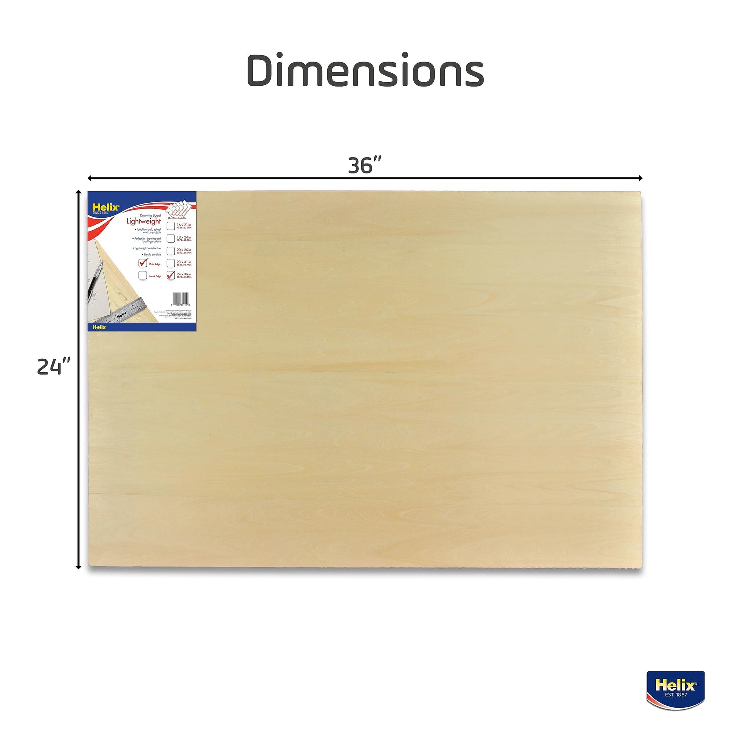 Maped - Helix Wooden Lightweight Drawing Board 24 x 36 Inch - Students and Artists - Sketching Outdoors - Lightweight Portability - Premium All-Wooden Construction, Sanded Basswood, Air-Tite core