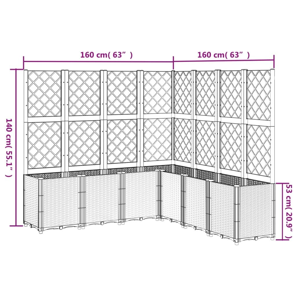 Yamxder Modular Garden Planter with Trellis 63 x 63 x 55 in Brown UV-Stable Polypropylene Raised Bed for Climbing Plants Modern Outdoor Box for Patio Balcony Terrace
