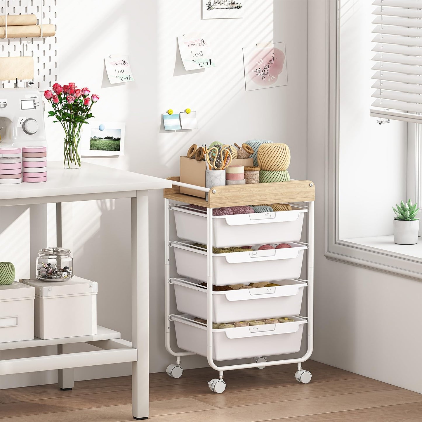 APEXCHASER Utility Cart with 4 Drawers,Rolling Storage Cart for Crafters Artists Kids Teacher Student Storage Arts Crafts & Sewing Study Supplies in Craft Room Dorm Classroom Kids Room-White