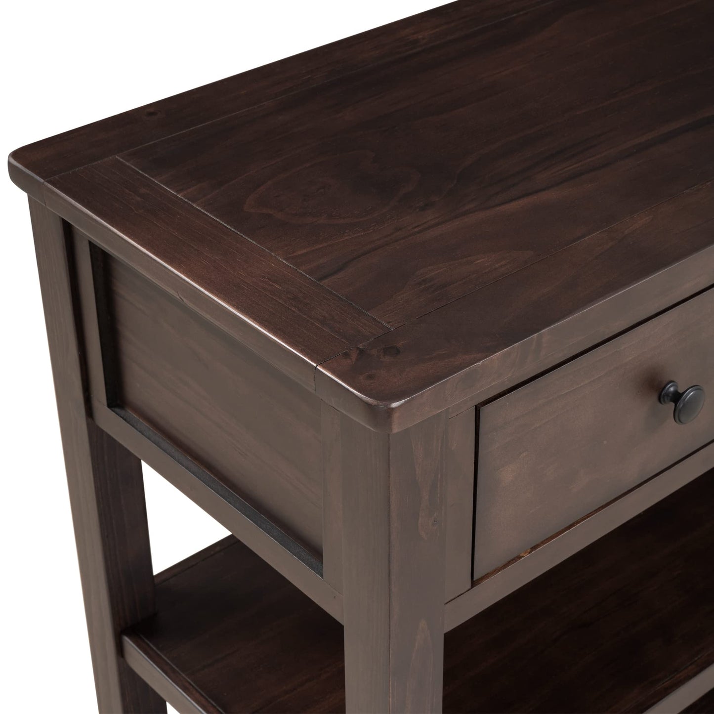 Bellemave Solid Wood Console Table with Drawers, Retro Entryway Table with 3 Drawers and 2 Open Storage Shelves, Narrow Long Sofa Table, Behind Couch Table for Living Room, Foyer and Hallway, Espresso