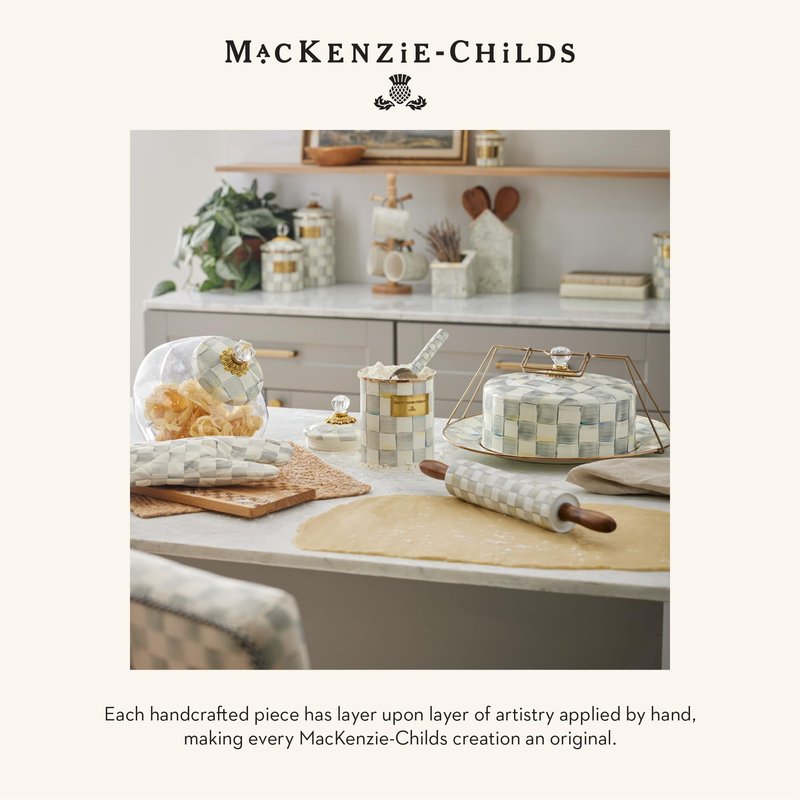 MACKENZIE-CHILDS Sweets Jar with Enamel Lid, Small Glass Cookie Jar or Kitchen Jar, 0.5-Gallon Capacity, Black-and-White Courtly Check