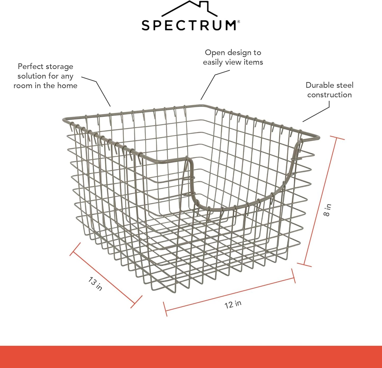 Spectrum Diversified Scoop Wire Basket, Vintage-Inspired Steel Storage for Kitchen, Pantry, Bathroom