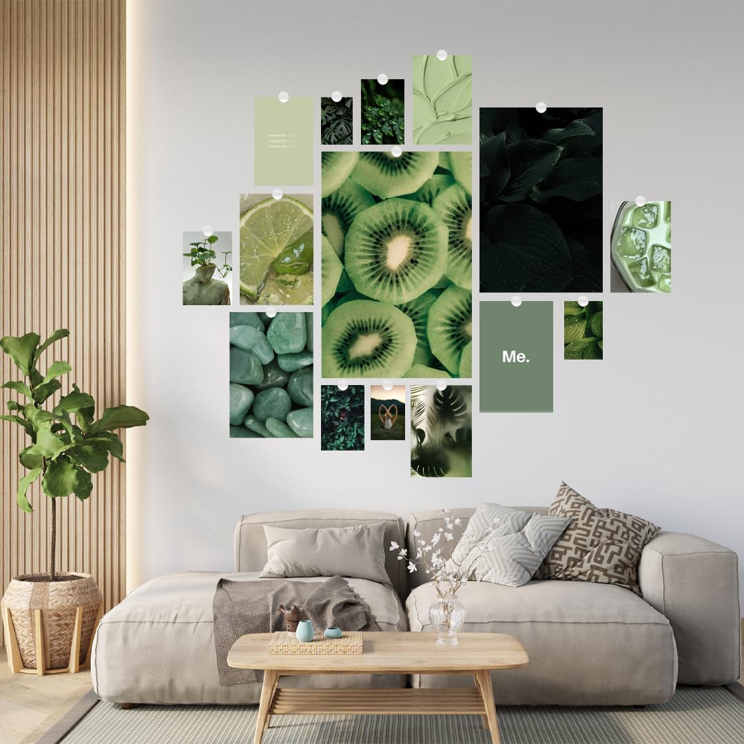 TruPeak 50 pcs Green Wall Collage Kit - Nature-Inspired Green Wall Decor with Aesthetic Pictures. Ideal Room Decor Aesthetic for Teen Girls. Photo Wall Collage Kit for Teens