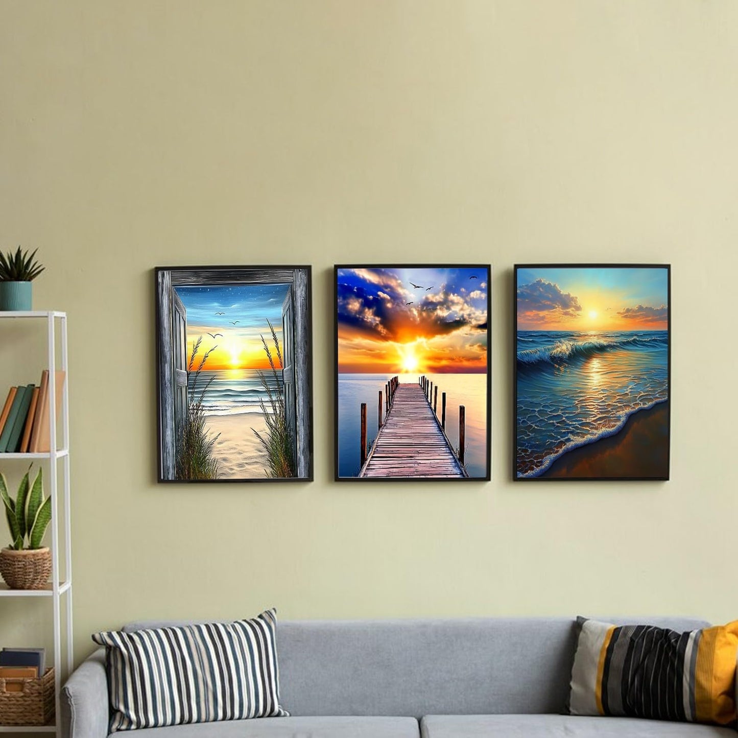 6 Pack Diamond Painting Kits for Adults Beginner, 5D Beach Diamond Art Sets, DIY Full Round Drill Sunrise Paint with Diamonds Gem Art Multi-pack , Easy Adults Dot Gem Art for Wall Decor 12 x 16 Inch