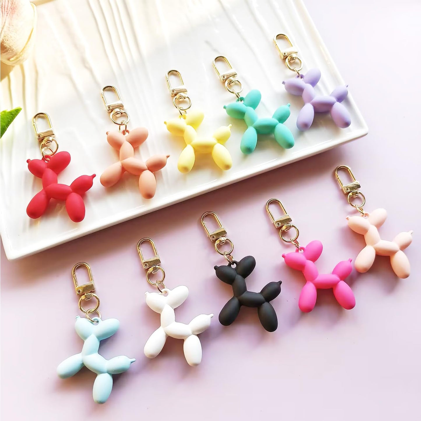 FANEVER Jelly Balloon Dog Keychain Bulk for Women Teen Girls Cute Designer Bag Charm for Backpack Purse Tote Handbag Bookbag (10 Pack-Multicolor 03)