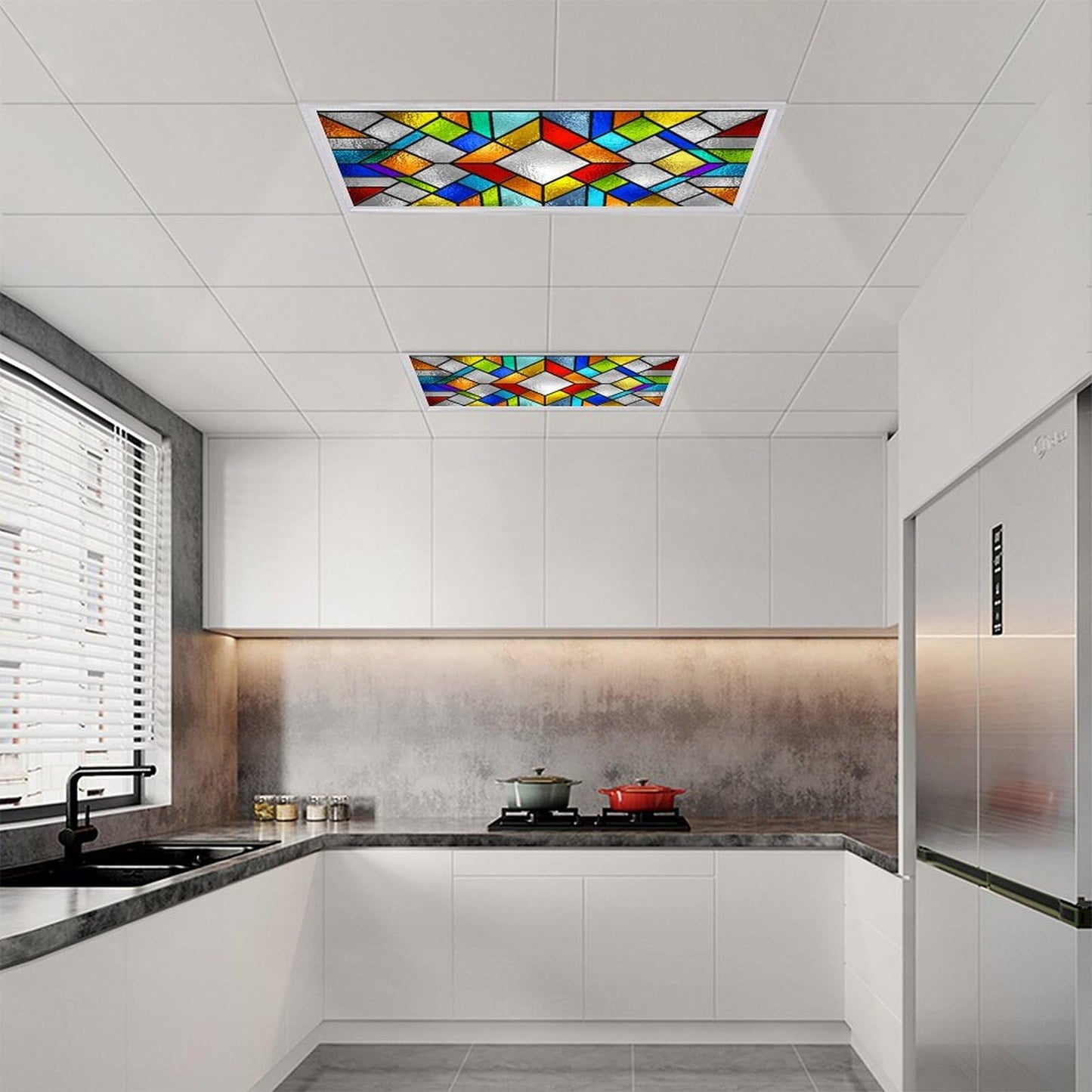 ZAQIO 2 Pack Stained Glass Fluorescent Light Cover for Ceiling Light, Magnetic Ceiling Light Cover Classroom Lights Covers Classroom Supplies for School Classroom Home Office