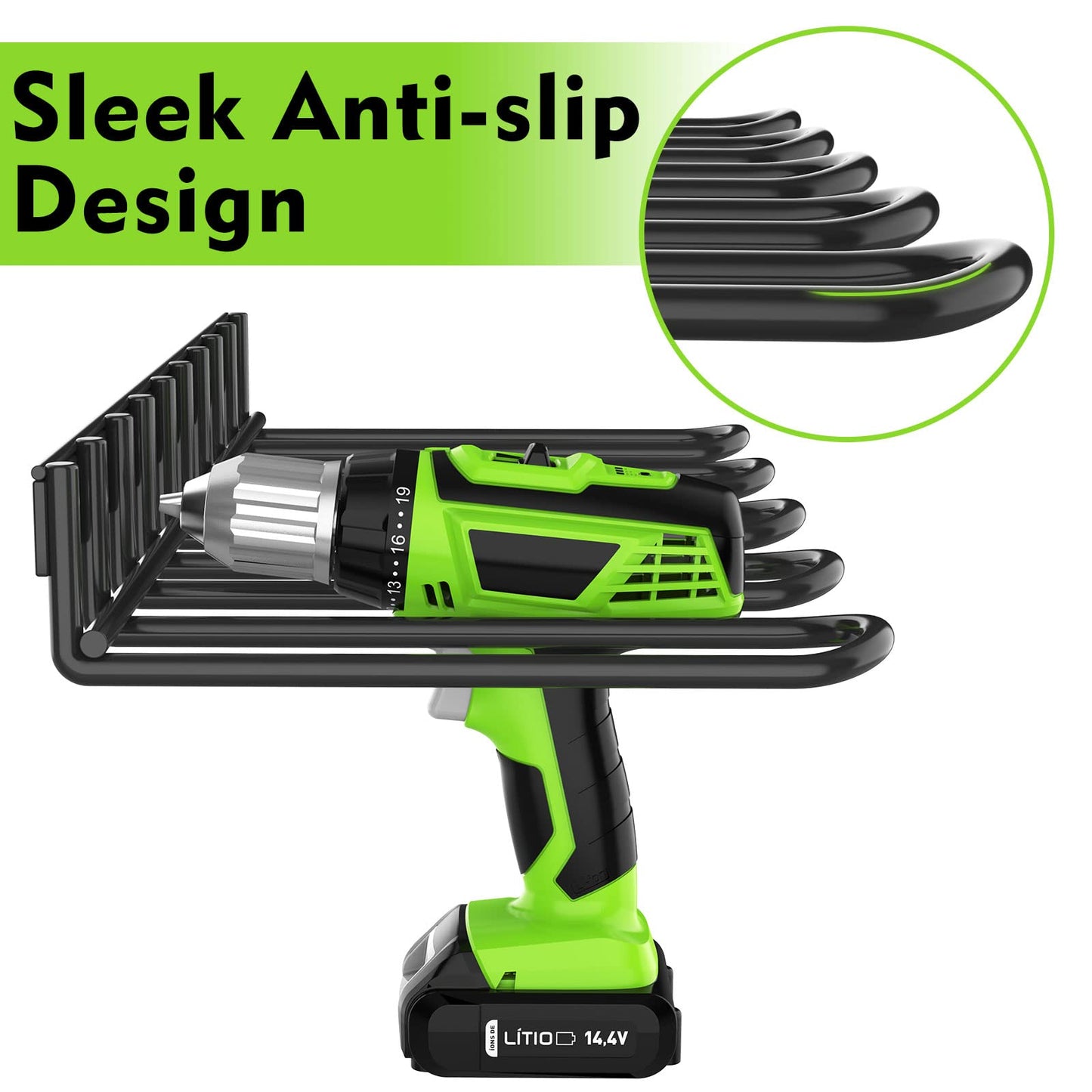 ENONCI Power Tool Organizer, Drill Holder Wall Mount,Thickened Drill Rack,50 lb Garage Storage Heavy Duty Drill Organizer Utility Storage Rack for Dewalt Milwaukee Ryobi Cordless Tools