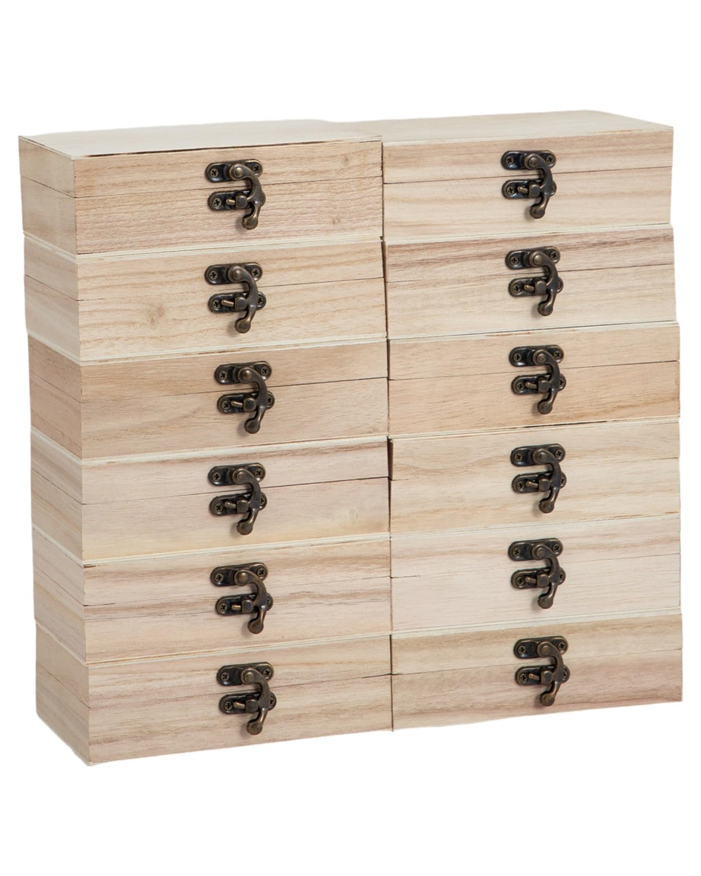 Xhqsulsclac 12PCS Unfinished Handmade Wooden Boxes, 5.8X3.8X1.8in Small Keepsake Box Jewelry Storage Handmade DIY Wooden Boxes Hinged Cover with Front Clasp